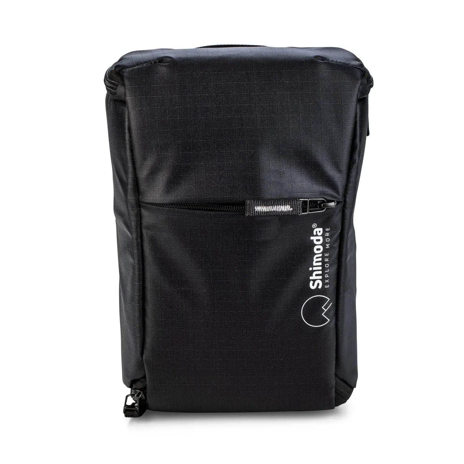 Black backpack with Shimoda logo on a white background