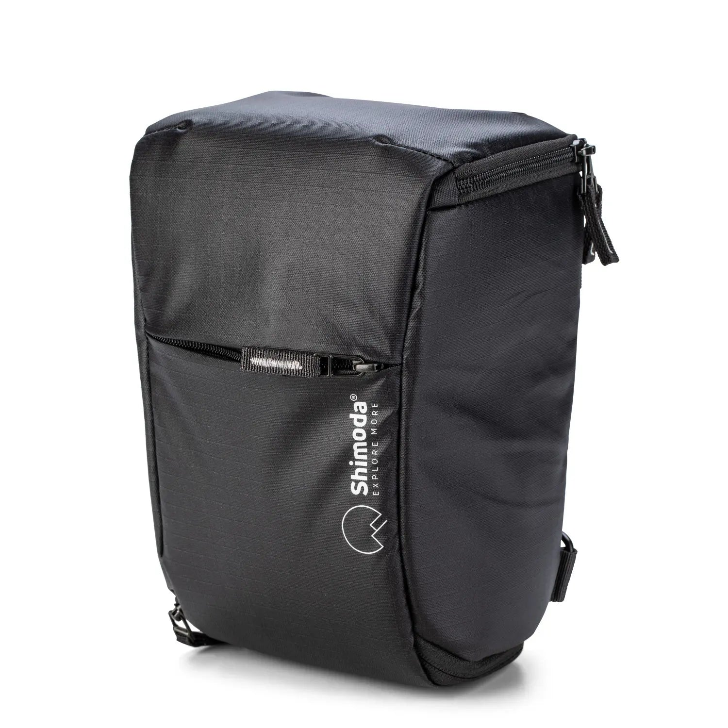 Black backpack with Shimoda logo on a white background