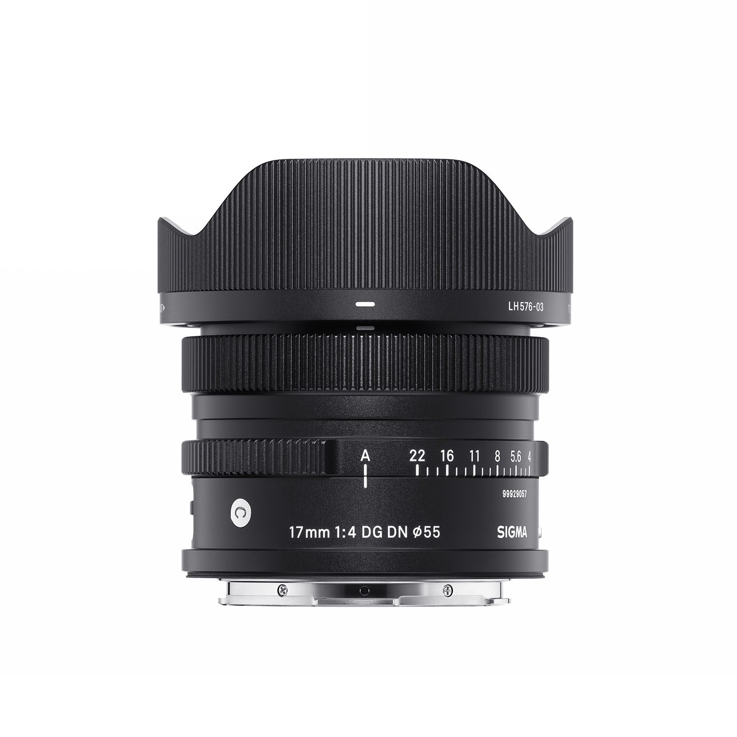 Sigma 17mm f4 DG DN Contemporary Lens for Sony FE mount cameras, showcasing the lens with a black exterior, focus and aperture rings, and branding.