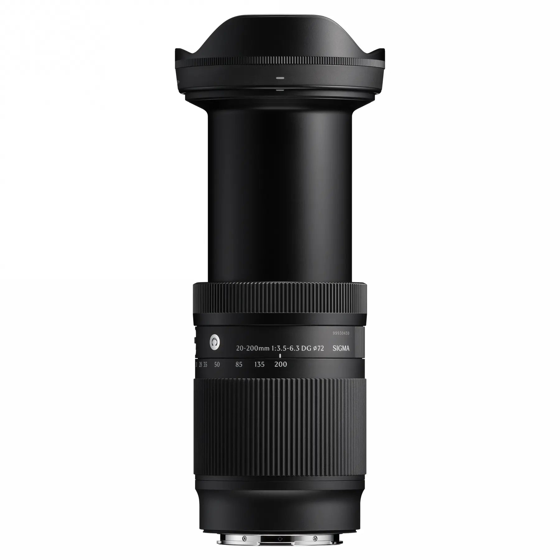 Camera lens with brand logo on a white background