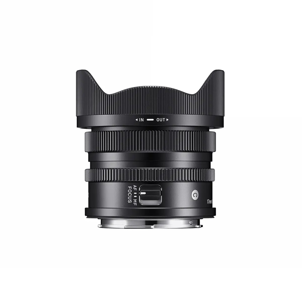 Sigma AF 17mm F/4 DG I Contemporary Lens - Sony E Fit side with lens hood