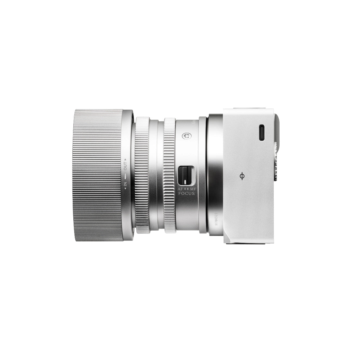 Sigma BF Camera Body Silver L Mount side angle with lens on