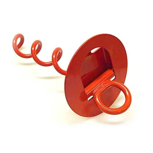 Red metal hook on a white background