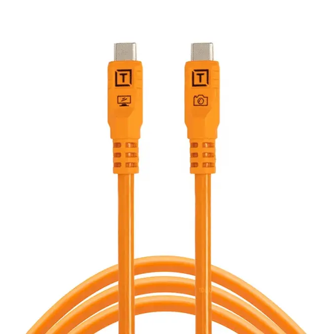 Tether Tools TetherPro Optima 10G USB-C, 10' (3m), Straight to Straight, High-Visibility Orange top angle