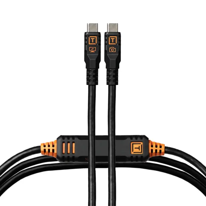 Tether Tools TetherPro Optima 10G USB-C, 15' (4.6m), Straight to Straight, Non-Reflective Black top angle