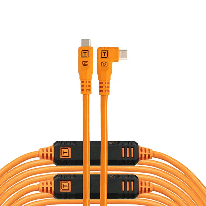 Tether Tools TetherPro Optima 10G USB-C, 31' (9.4m), Straight to Right, High-Visibility Orange top angle