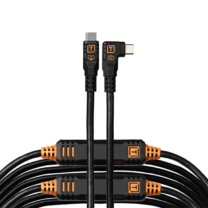Tether Tools TetherPro Optima 10G USB-C, 31' (9.4m), Straight to Right, Non-Reflective Black top angle