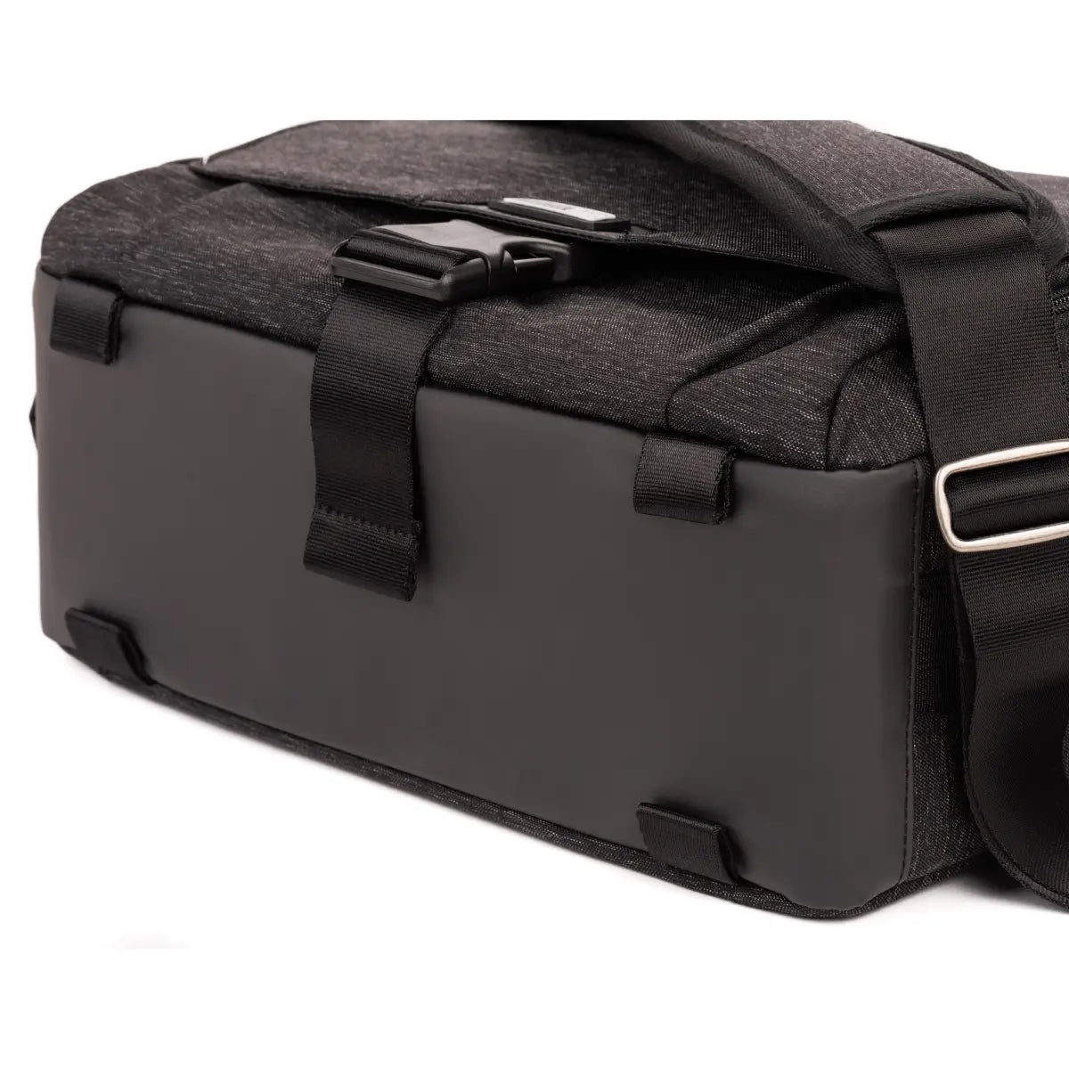 Black bag with straps on a white background