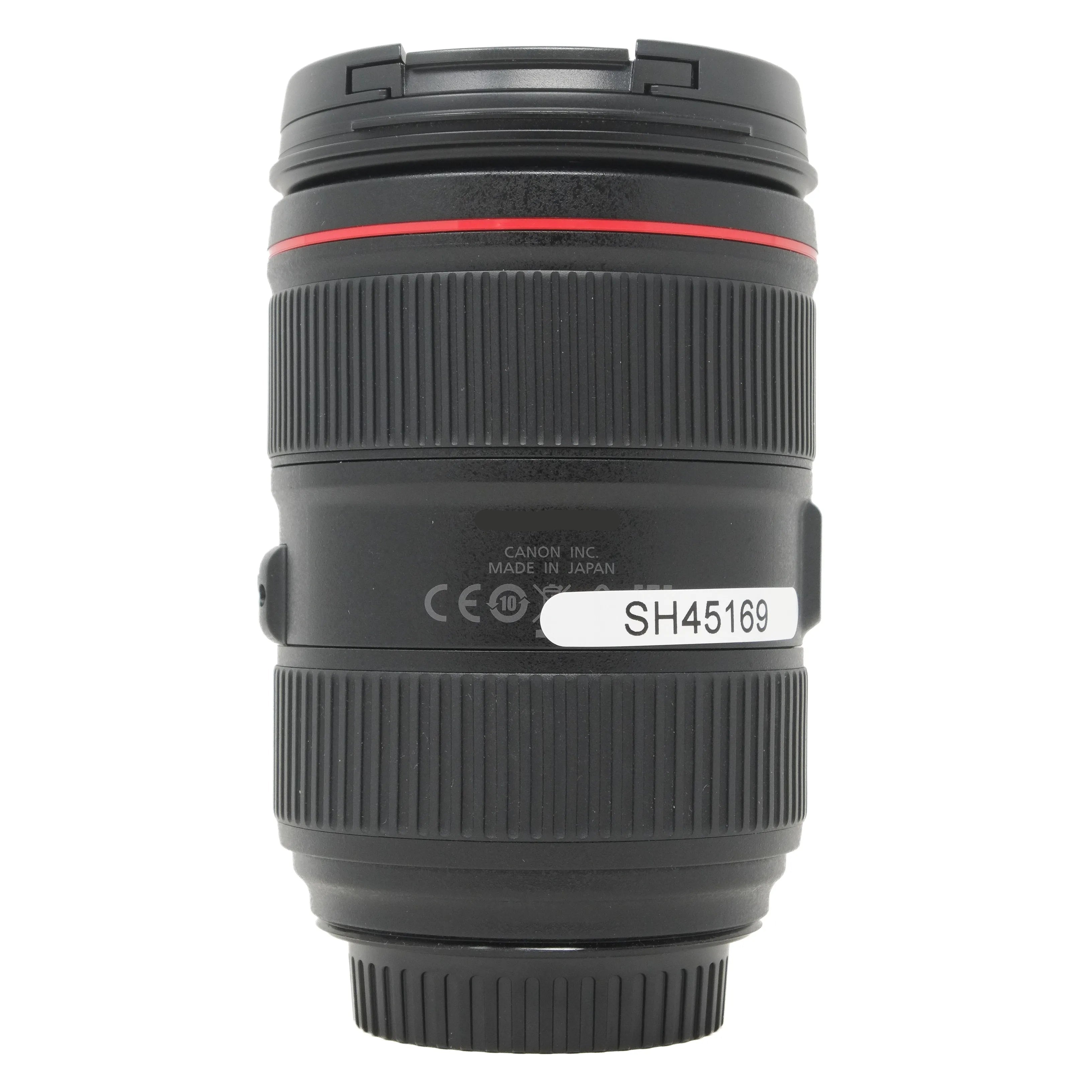 Camera lens with visible branding and model number on a white background