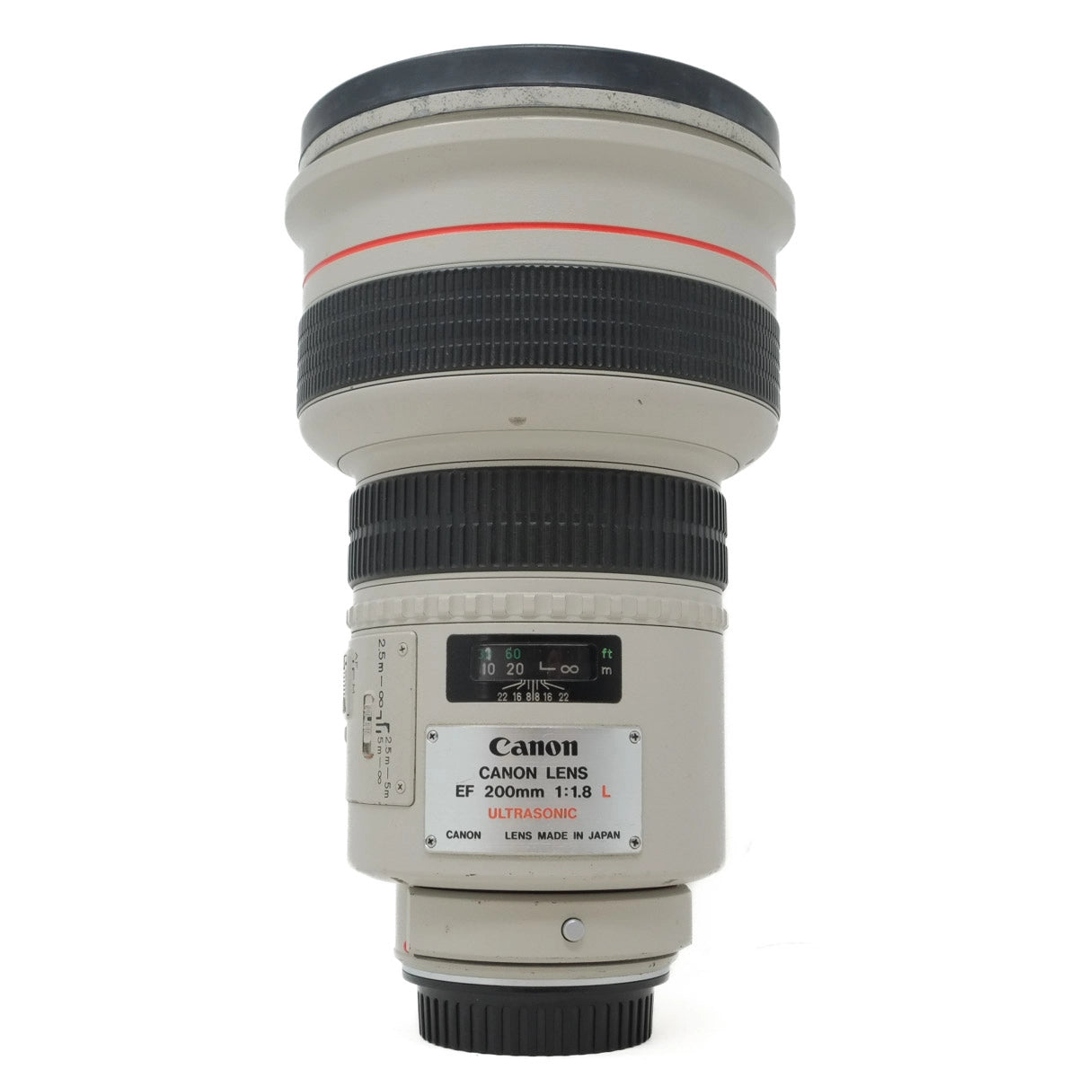 Used Canon EF 200mm F1.8 L USM Lens with Hard case - front angle