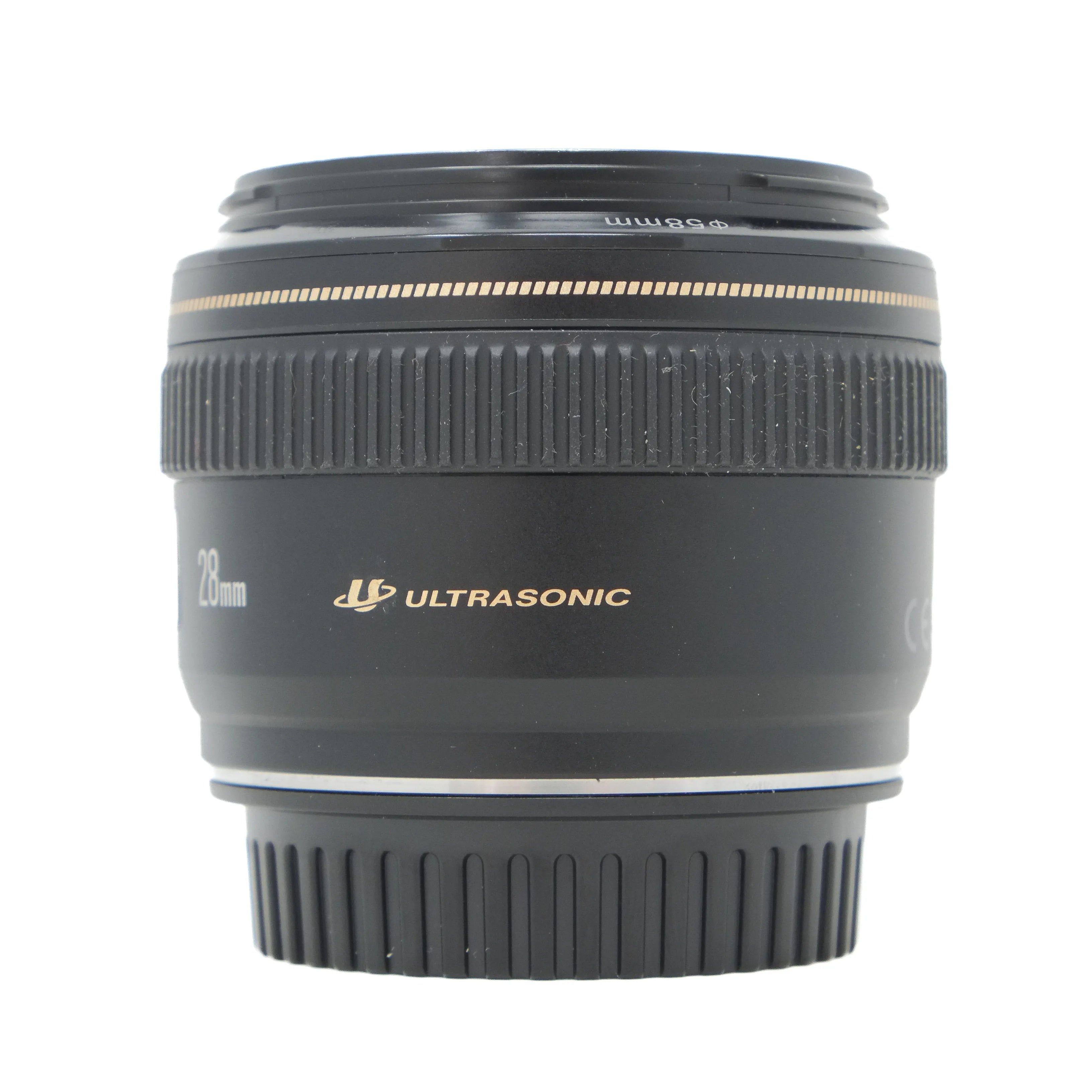 Black camera lens with 'ULTRASONIC' branding on a white background
