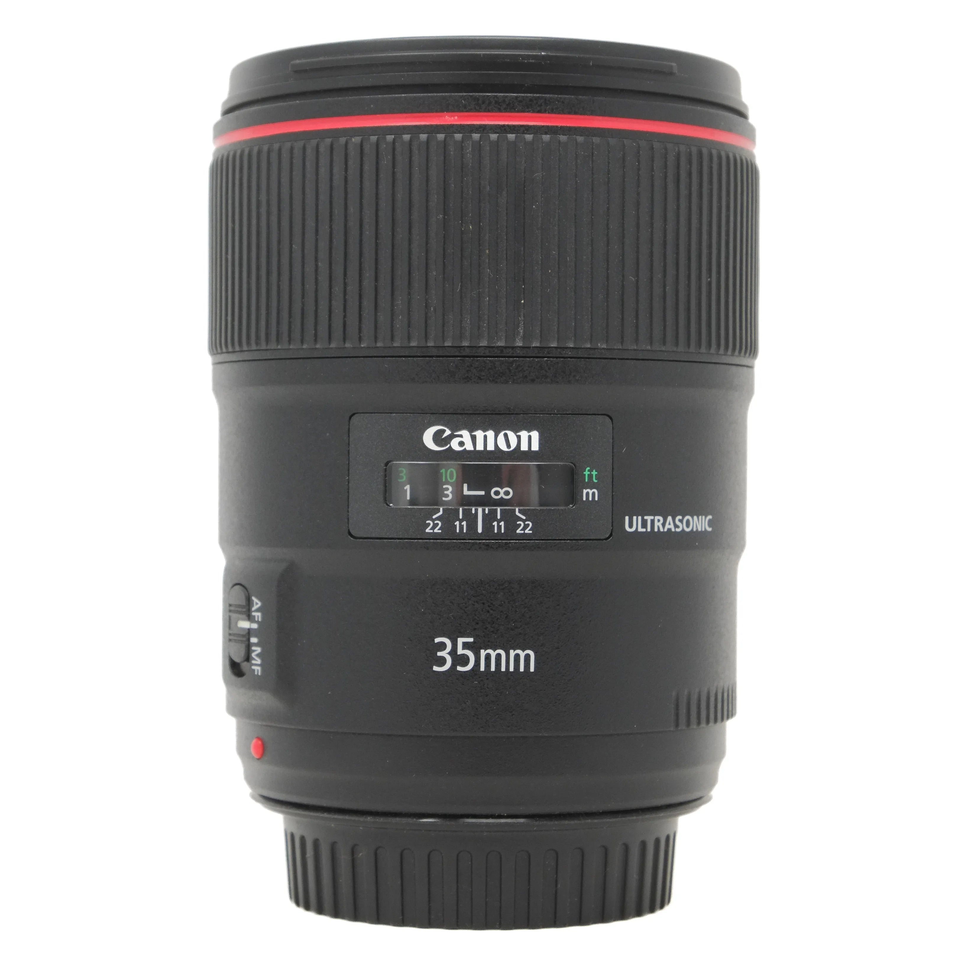 Canon 35mm camera lens on a white background