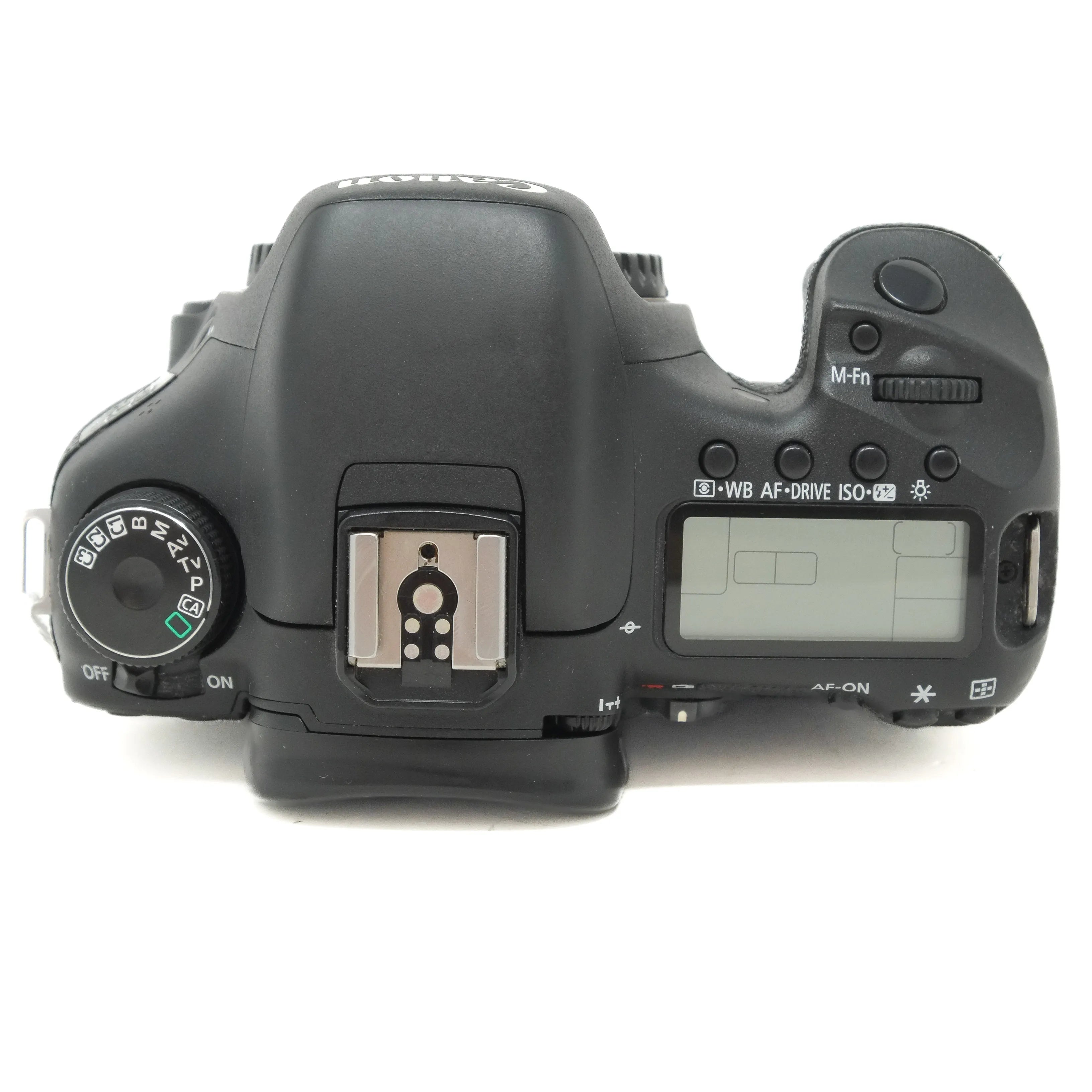 Black DSLR camera body on a white background