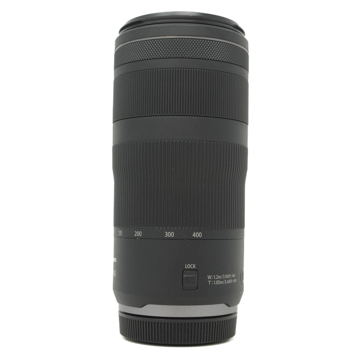 Black camera lens on a white background