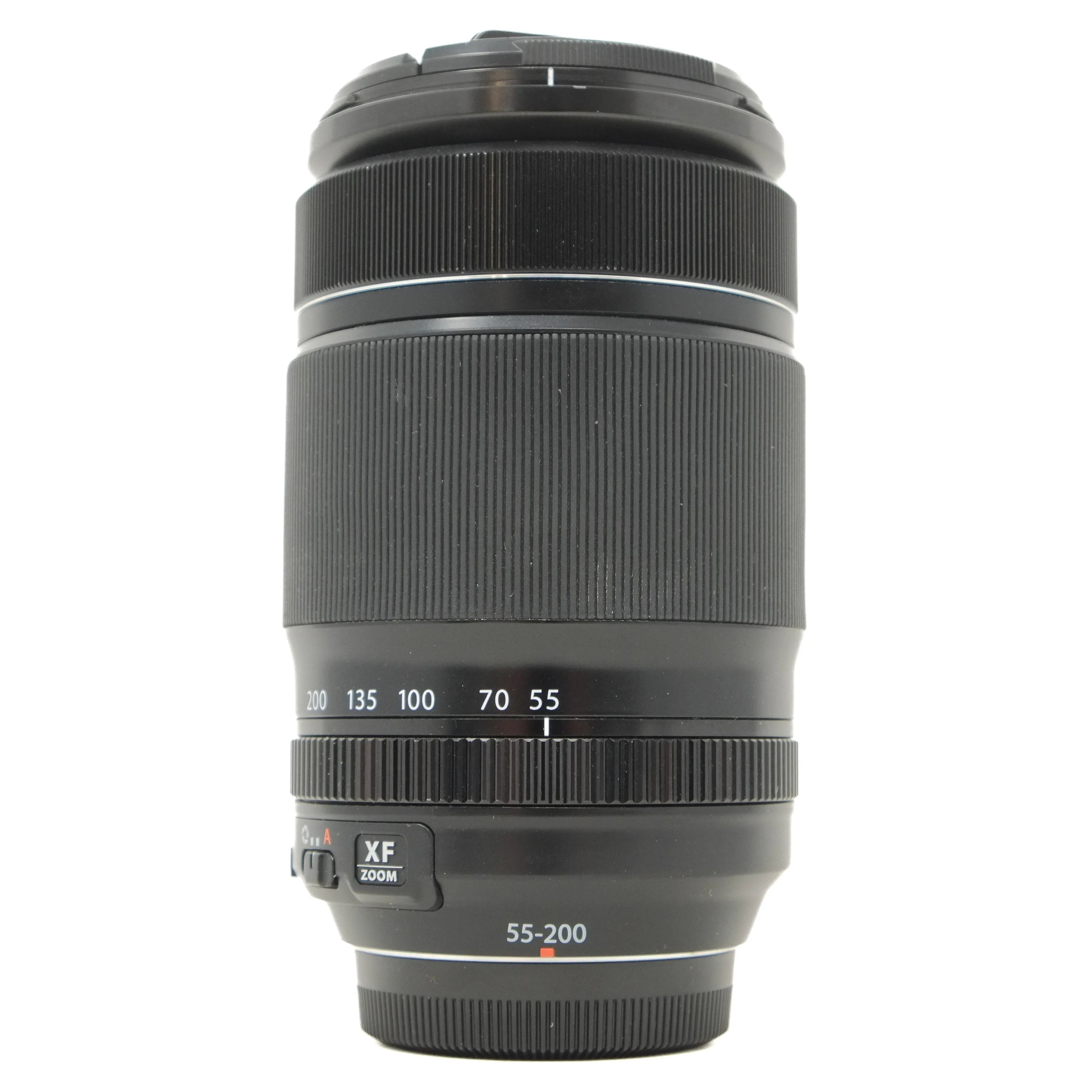 Camera lens with focus and zoom indicators on a white background