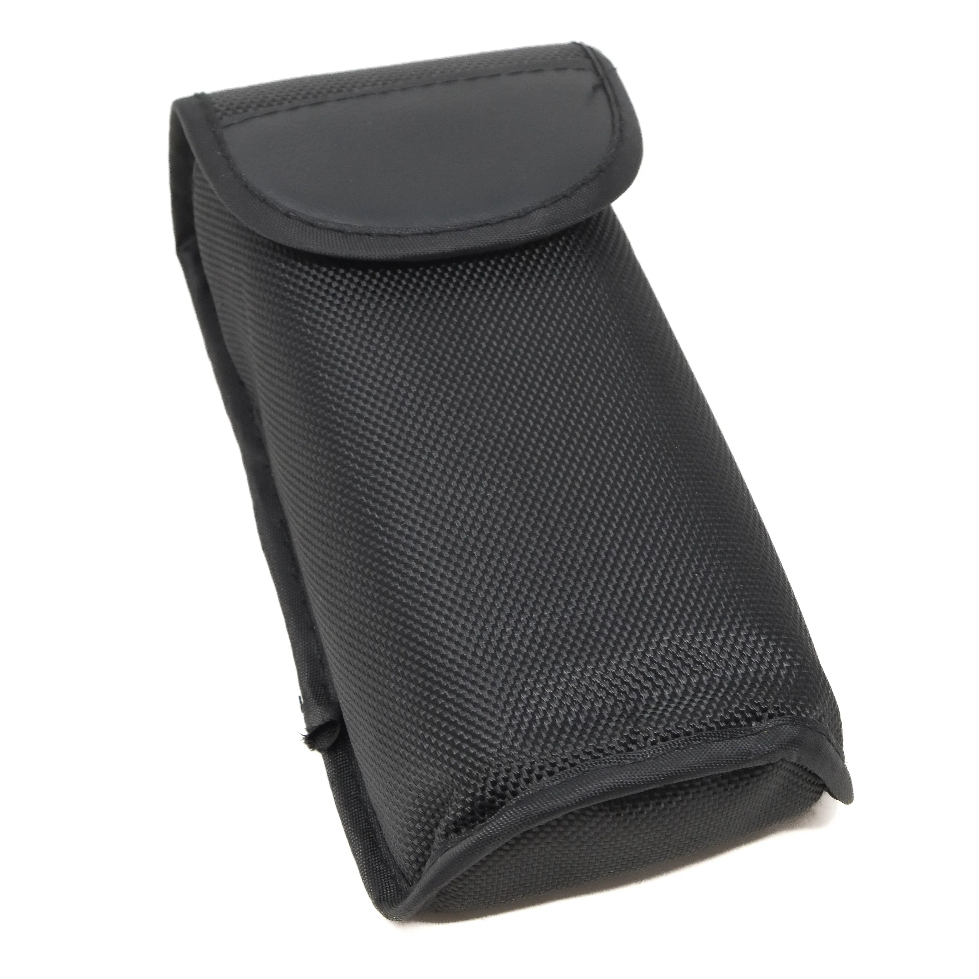 Black mesh pouch on a white background