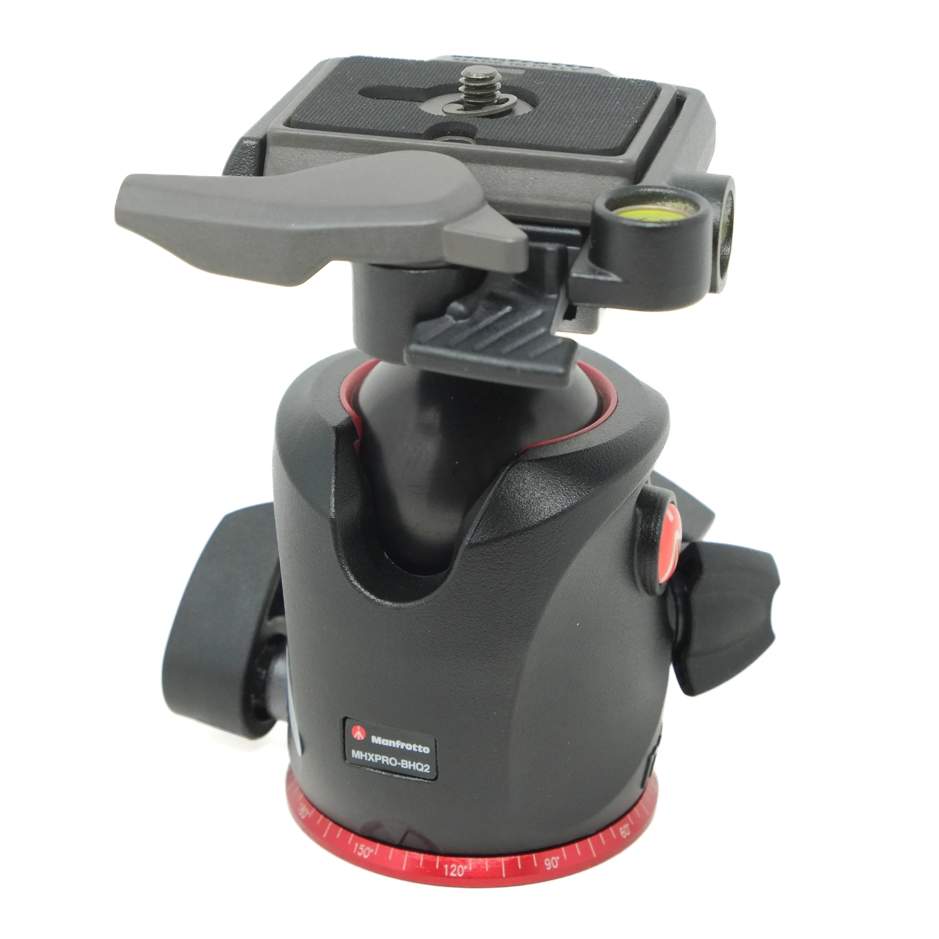 Camera tripod head with adjustable angles on a white background