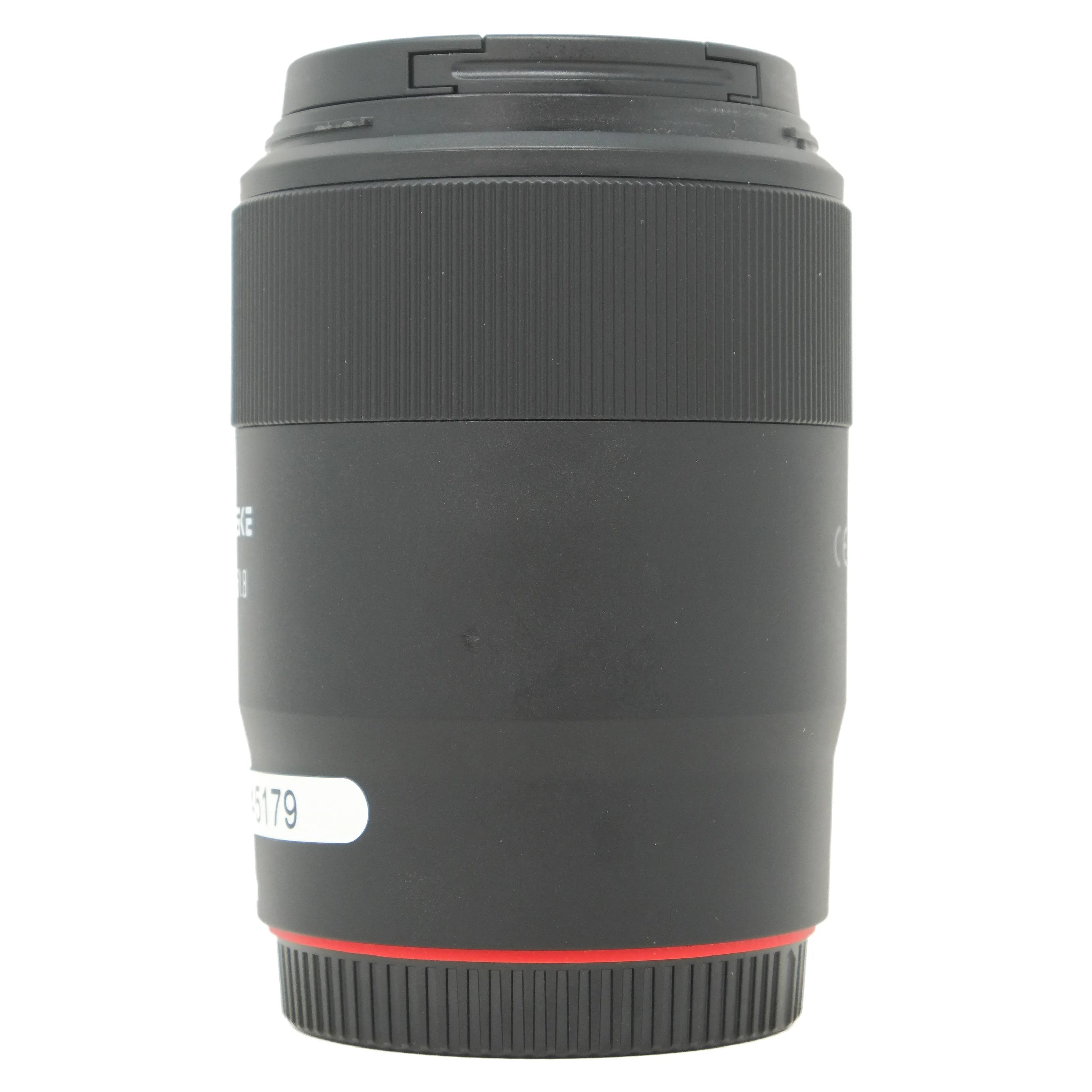 Camera lens with brand logo on a white background