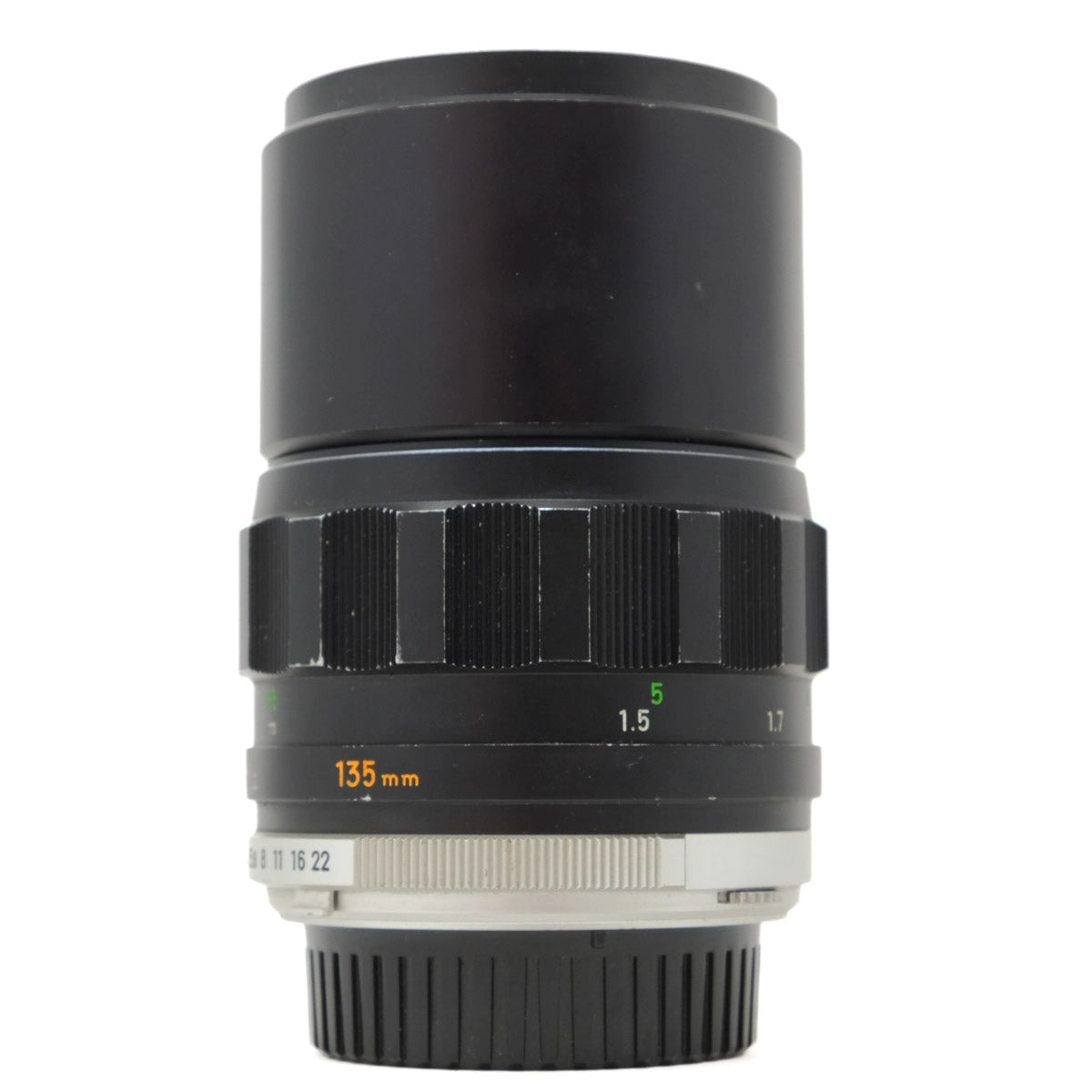 Camera lens with focus and f-number indicators on a white background