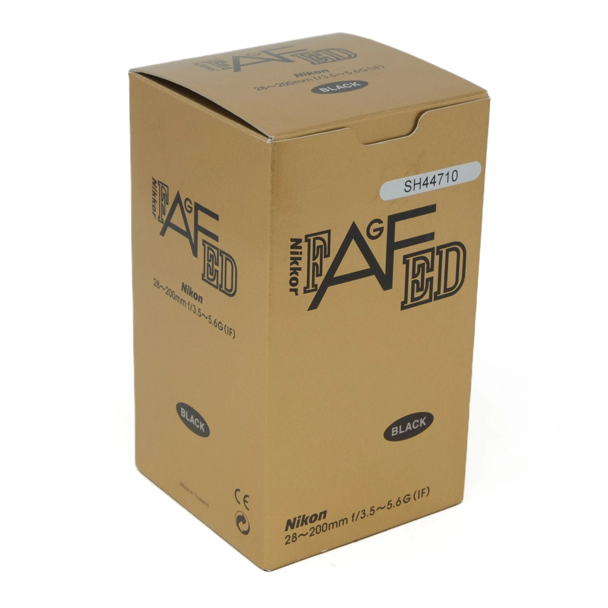Nikon AFED camera lens box on a white background