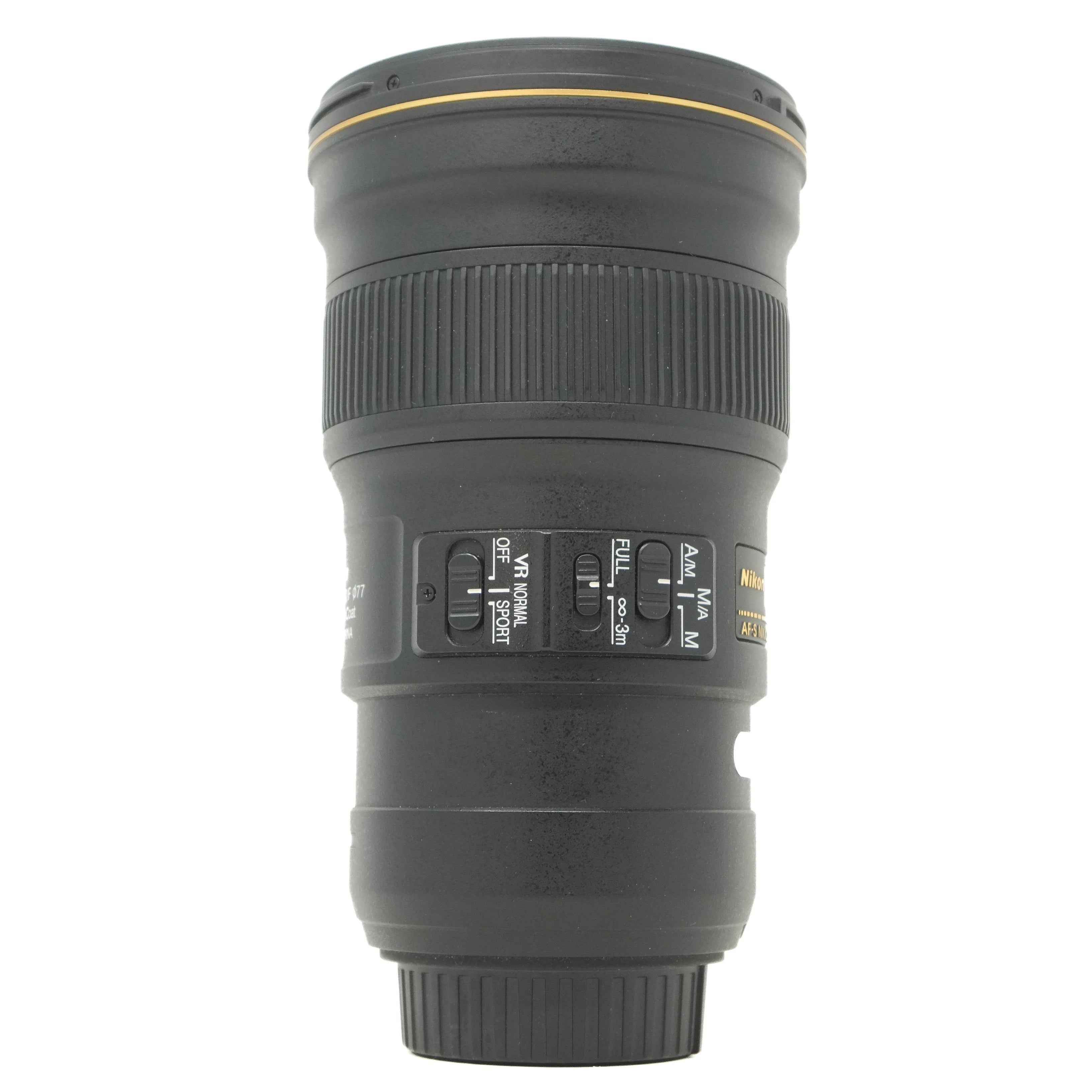 Camera lens with control buttons on a white background