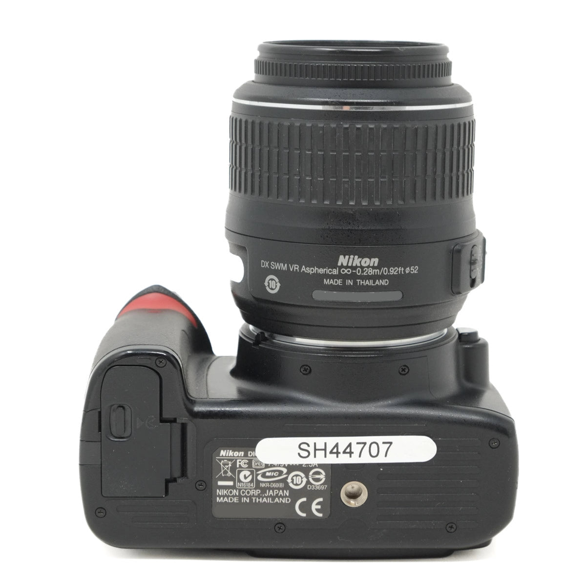 Used Nikon D60 DSLR camera with 18-55mm VR lens - bottom angle