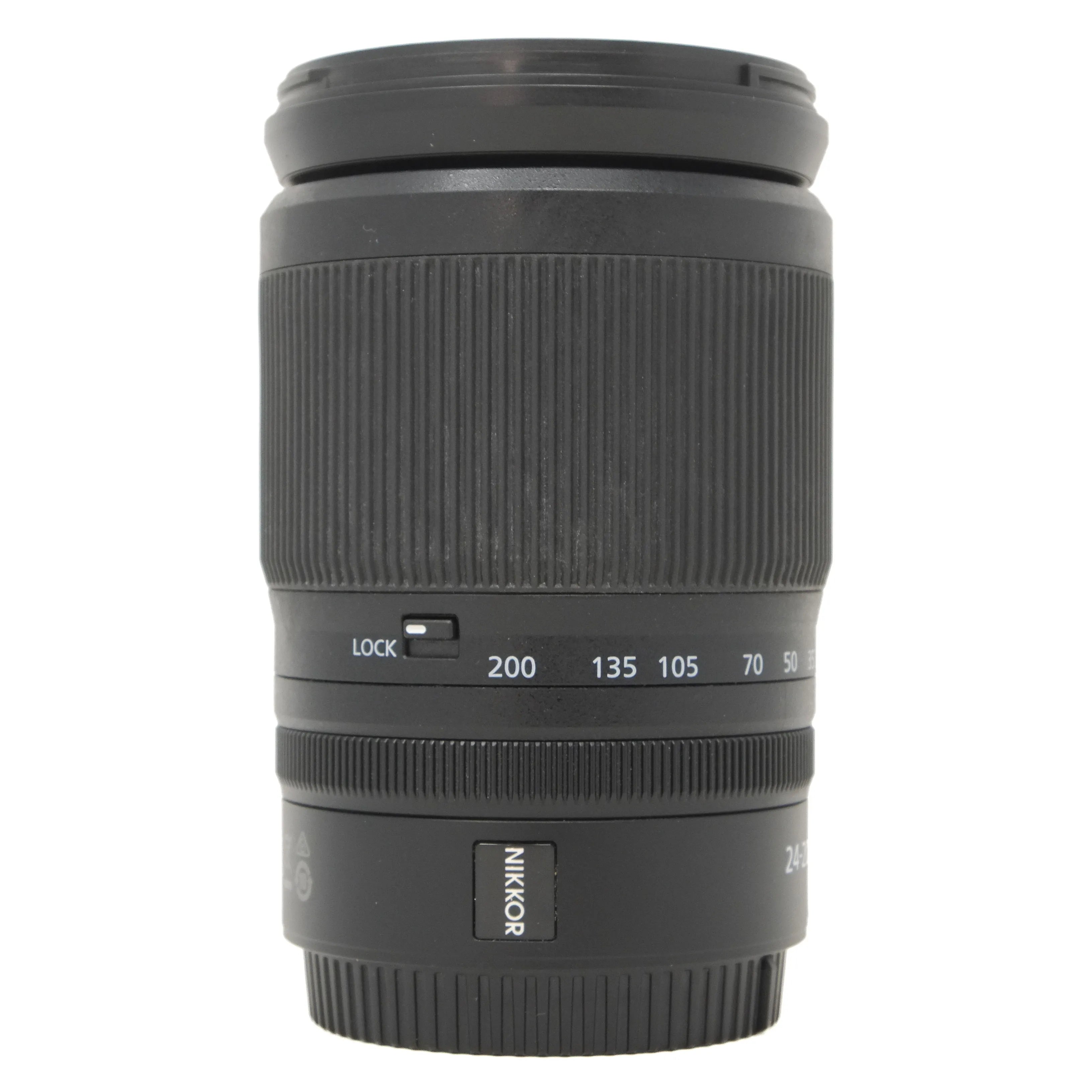 Camera lens with 'Nikon' branding on a white background