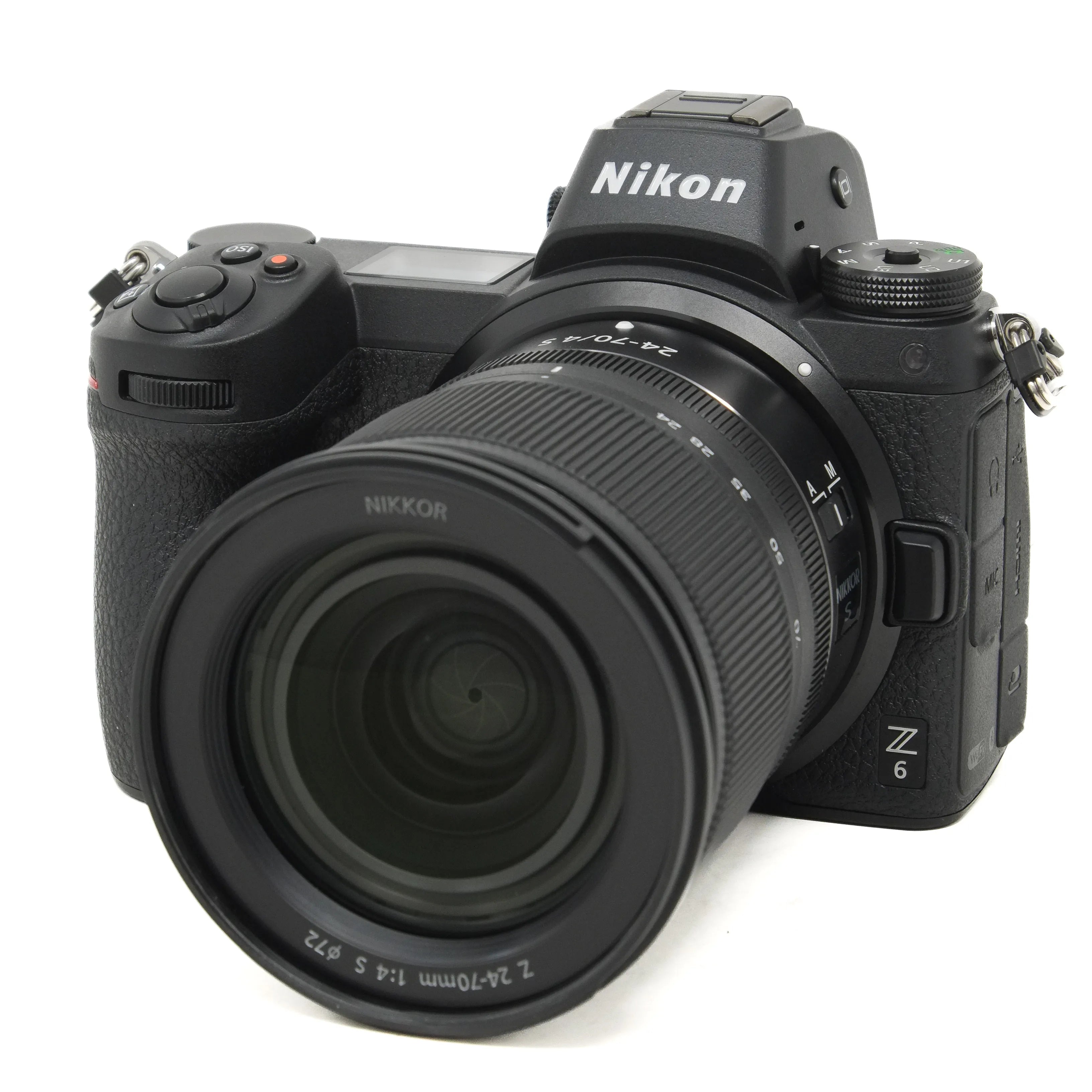 Nikon camera with lens on a white background
