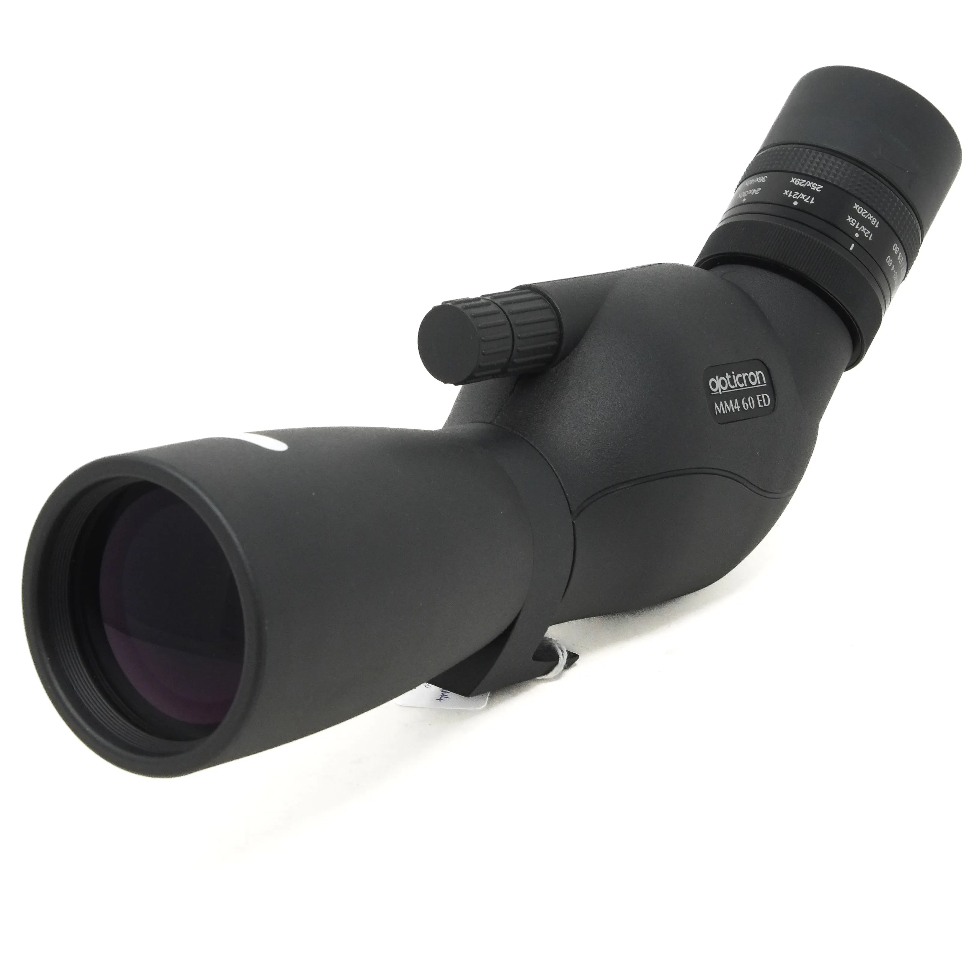 Black spotting scope on a white background