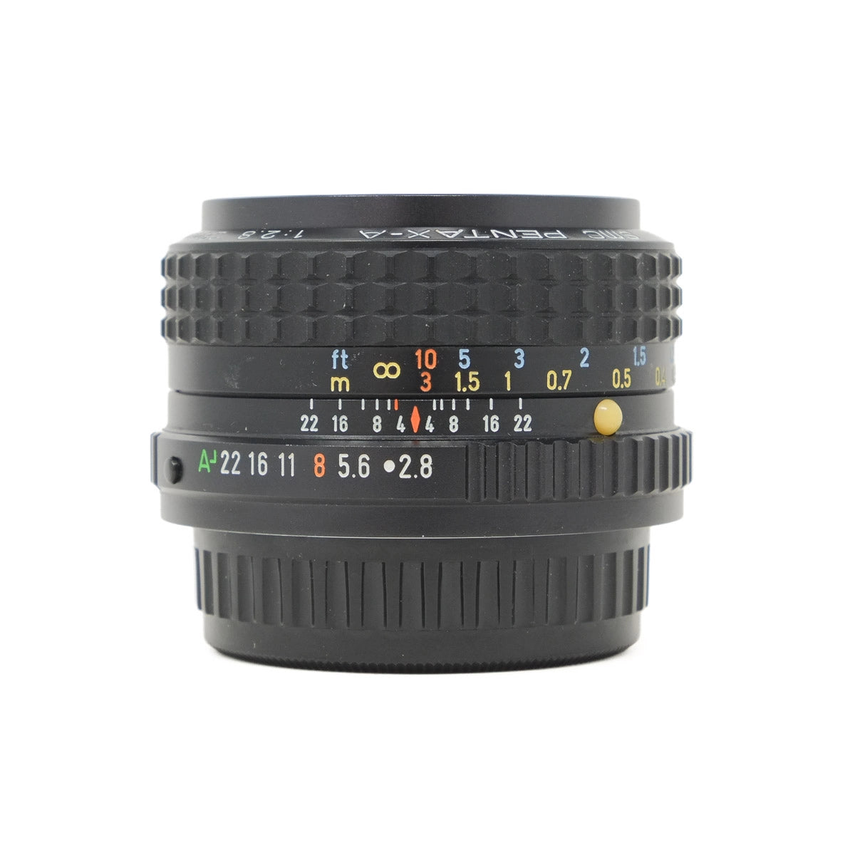 Used Pentax A 28mm F2.8 SMC wide angle lens - front angle