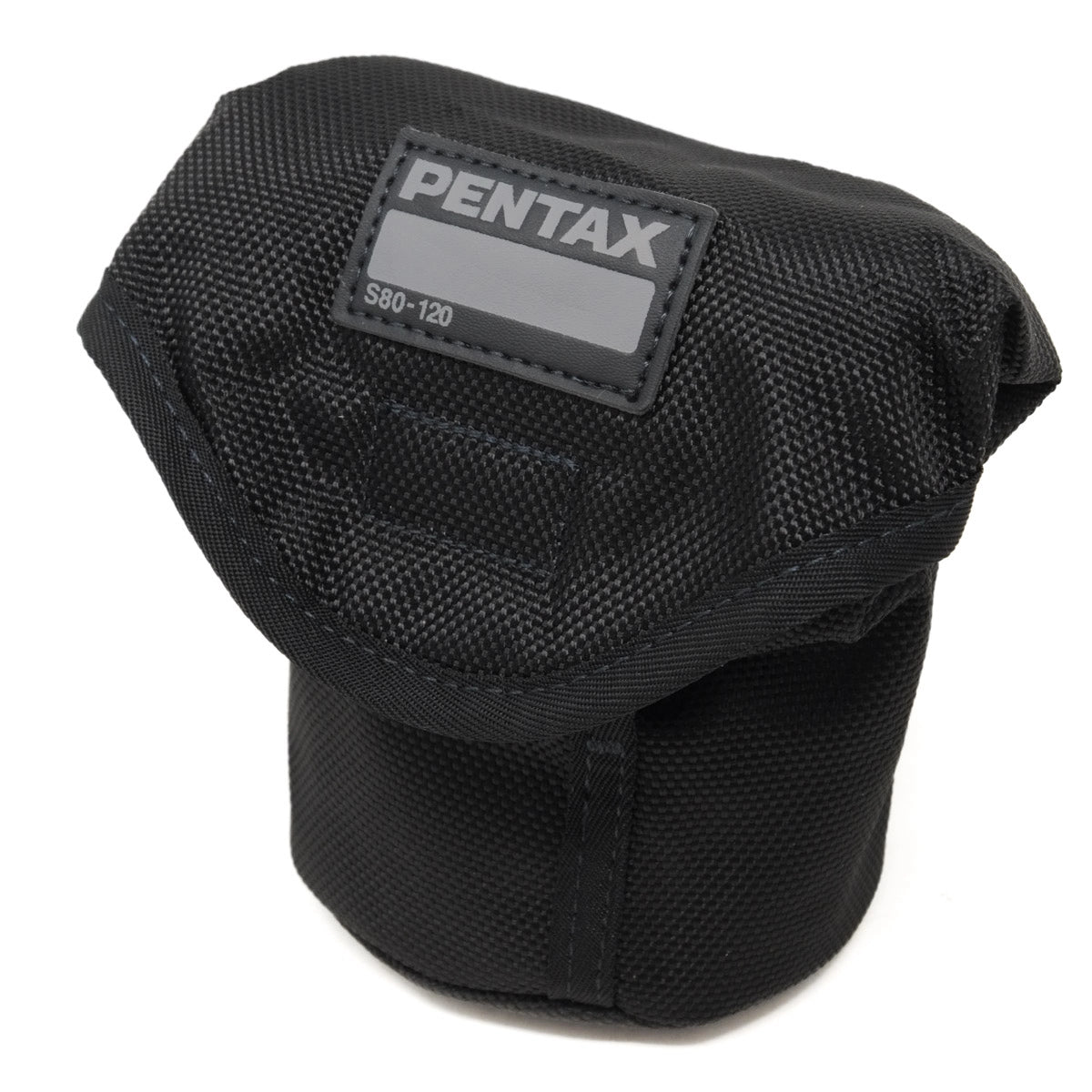 Black camera lens cover with Pentax logo on a white background