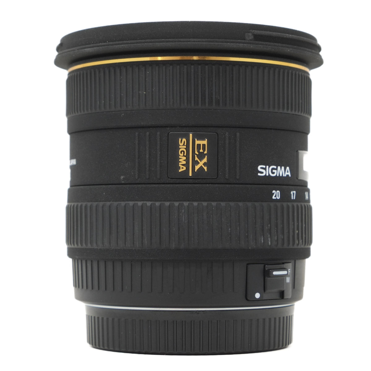 Used Sigma 10-20mm F4-5.6 DC HSM wide angle lens in Canon EF-S fitting - side angle