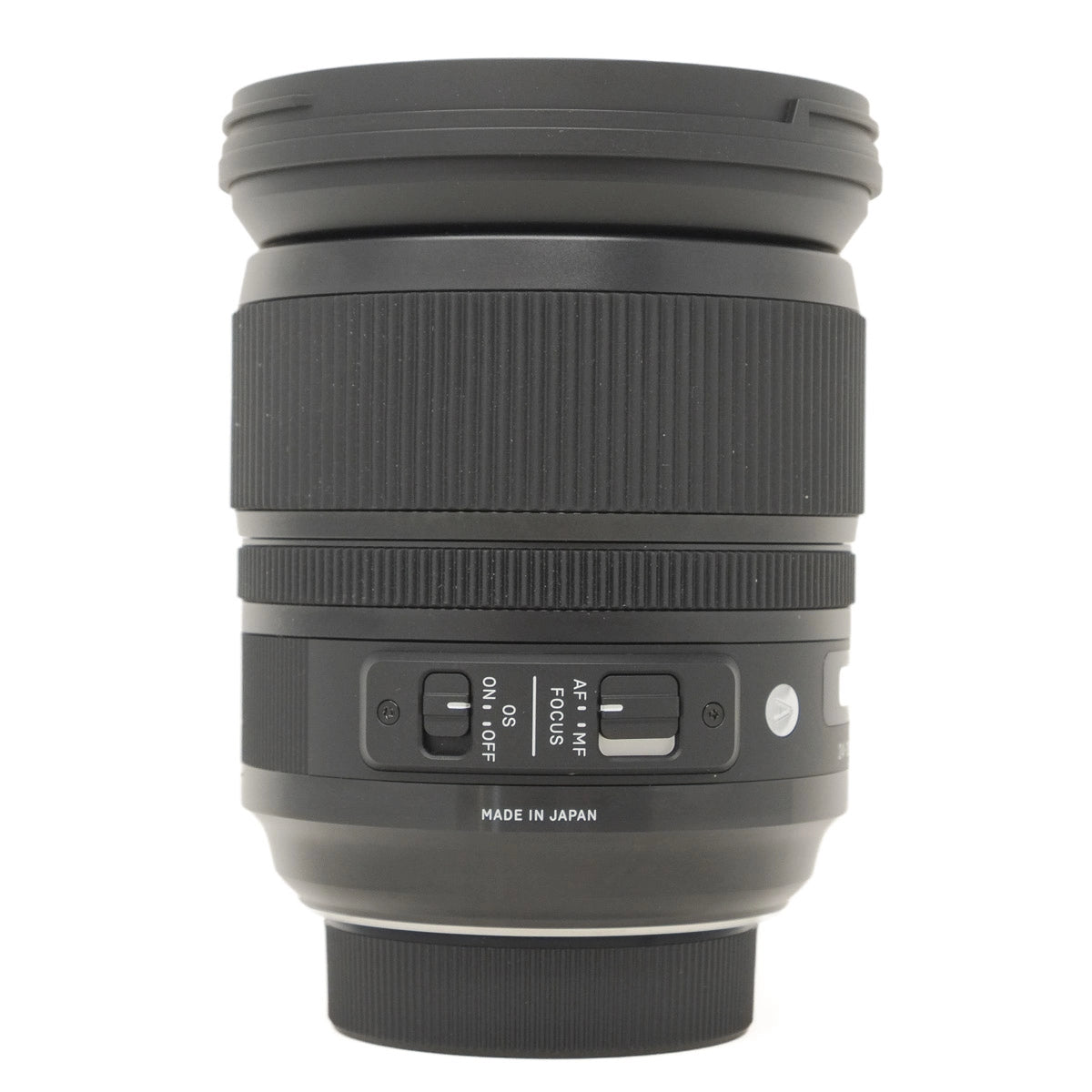 Camera lens with control buttons on a white background