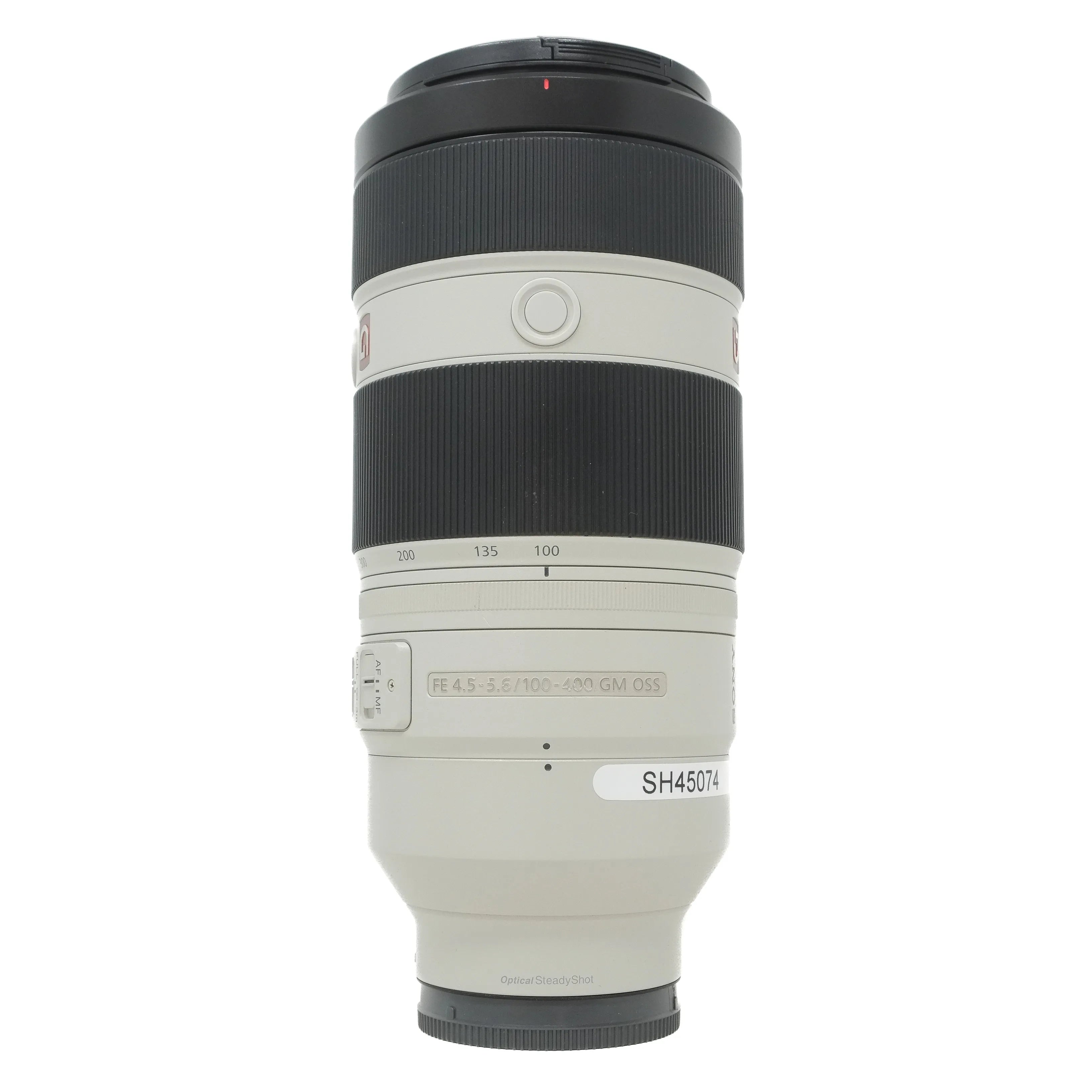 Camera lens with brand logo on a white background
