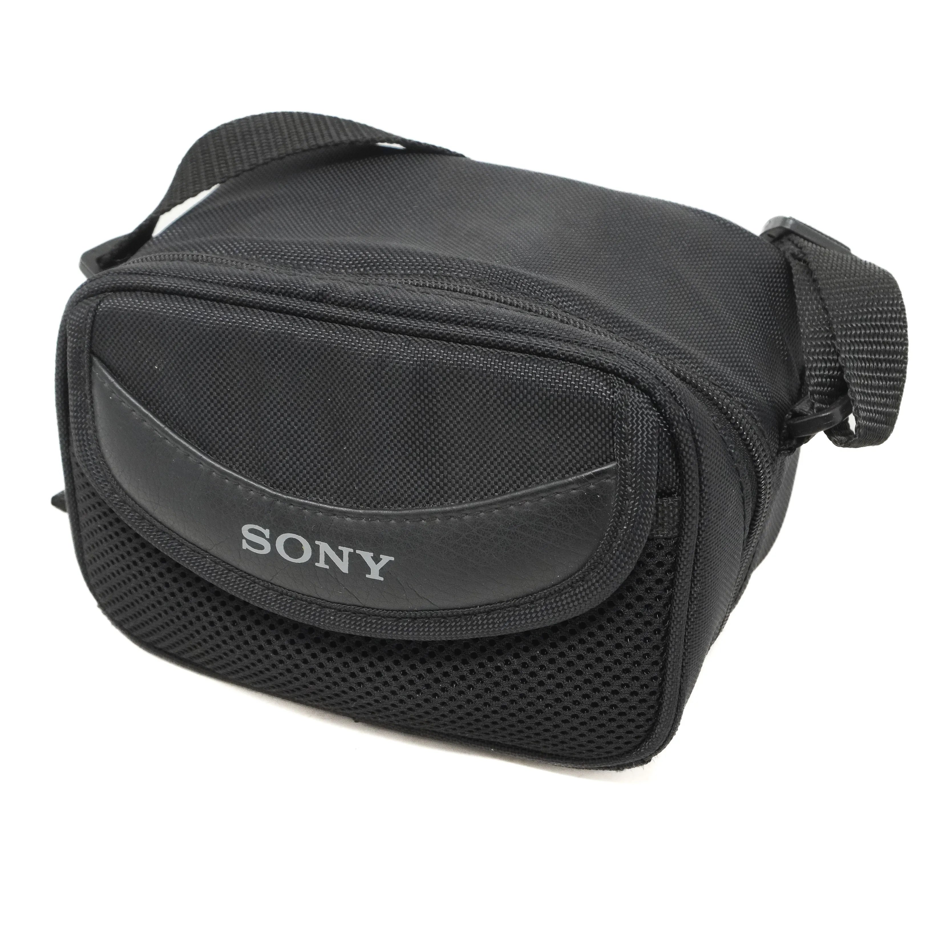 Black Sony camera bag on a white background