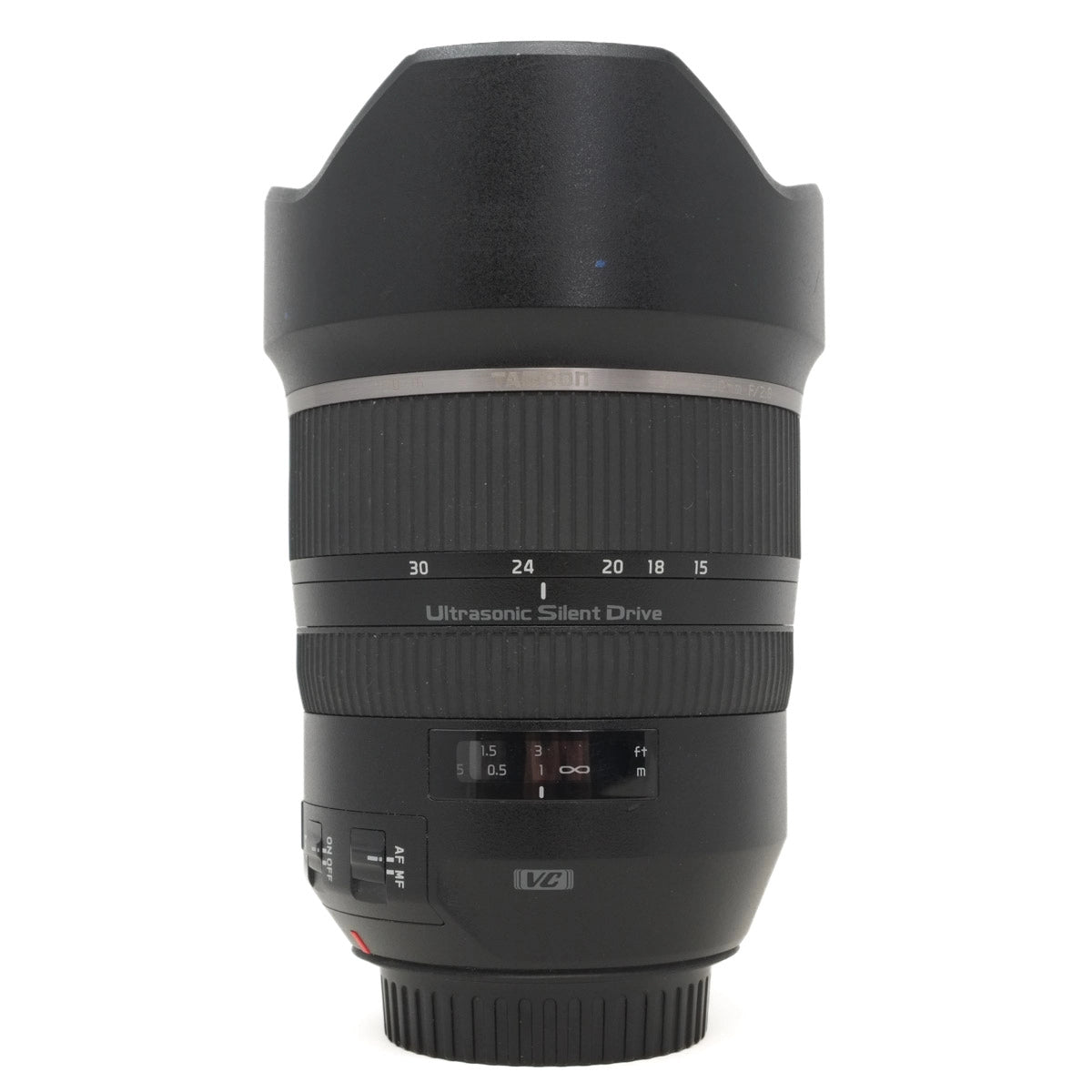 Camera lens with brand logo on a white background