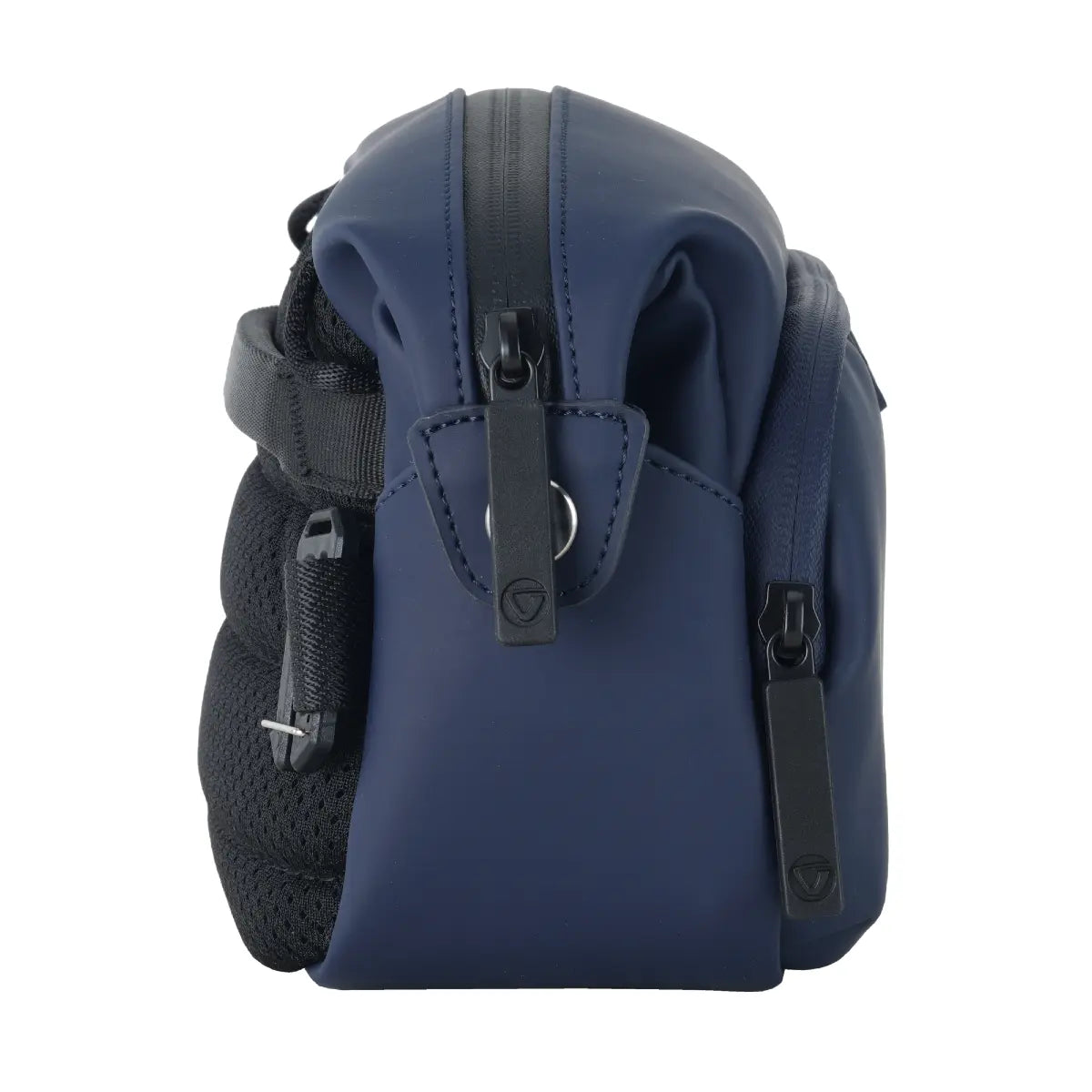 Blue bag with black straps on a white background