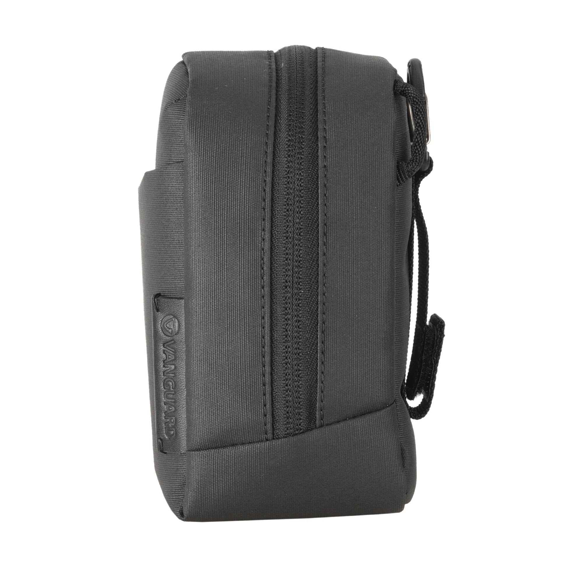 Black pouch with a zipper on a white background
