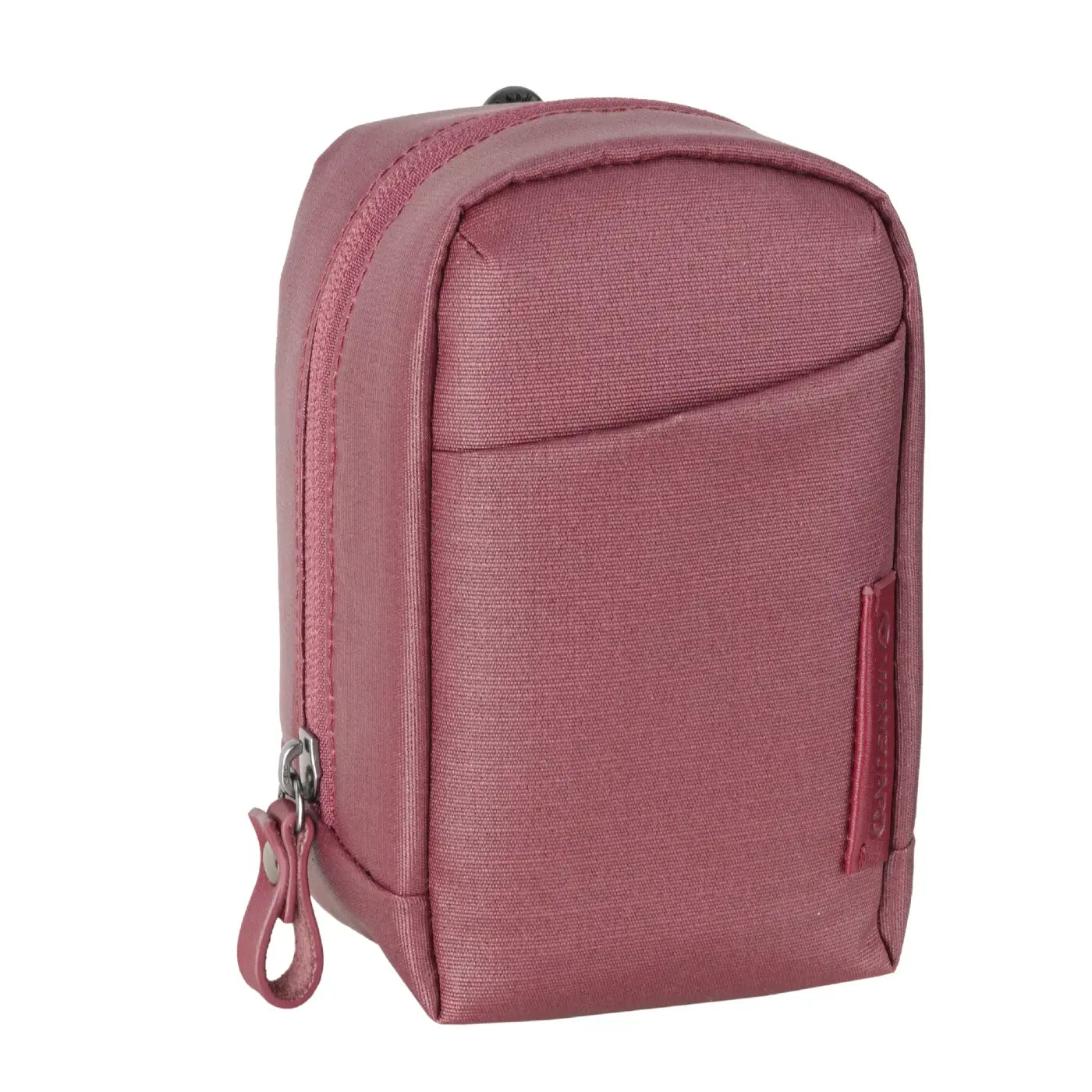 Pink travel pouch with a strap on a white background