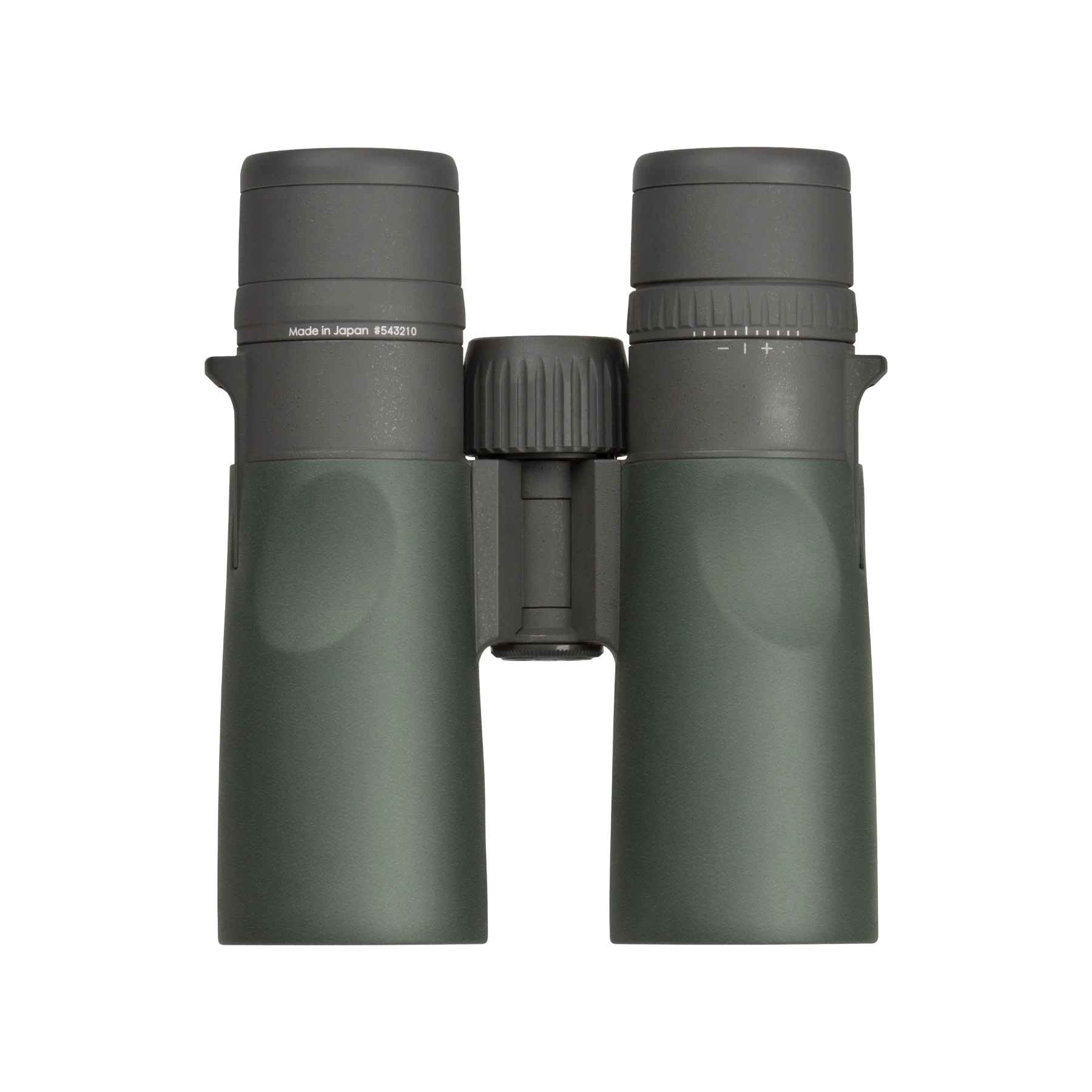 A pair of Vortex binoculars in matte dark green and dark gray, shown from the front against a plain white background.