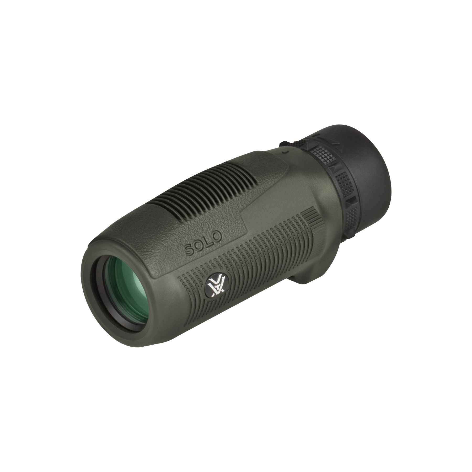 A Vortex Solo monocular in matte green, shown horizontally against a clean white background.