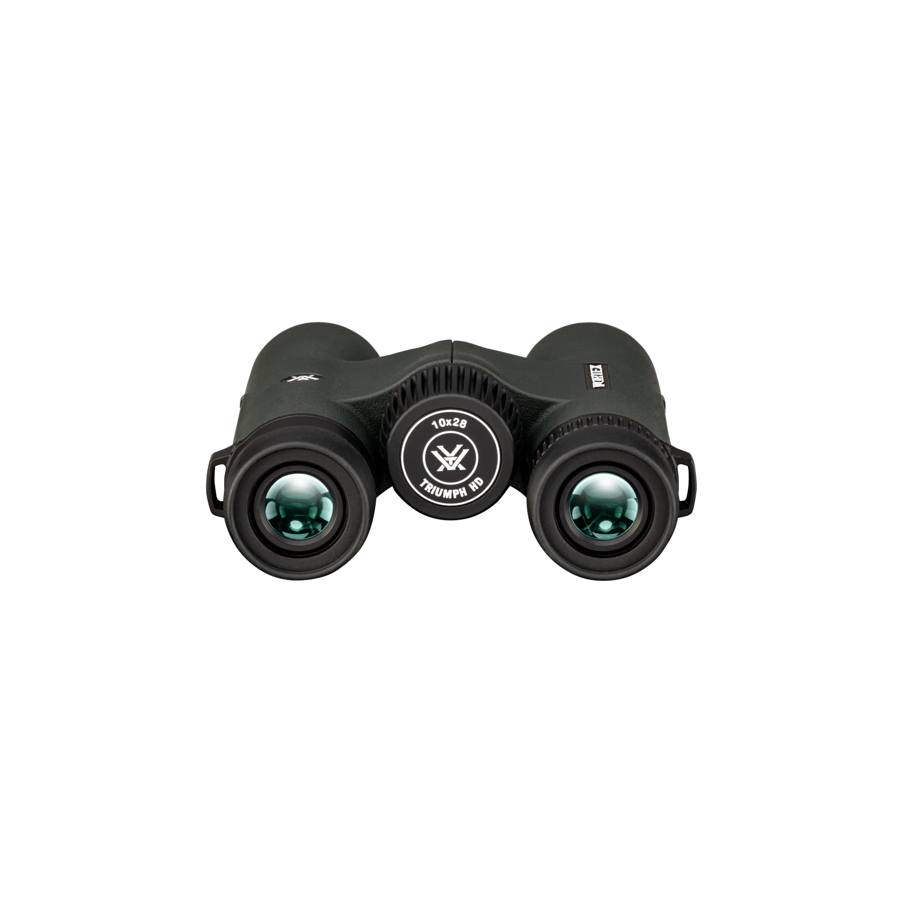 Vortex binoculars with a central logo badge, shown from the front against a plain white background.