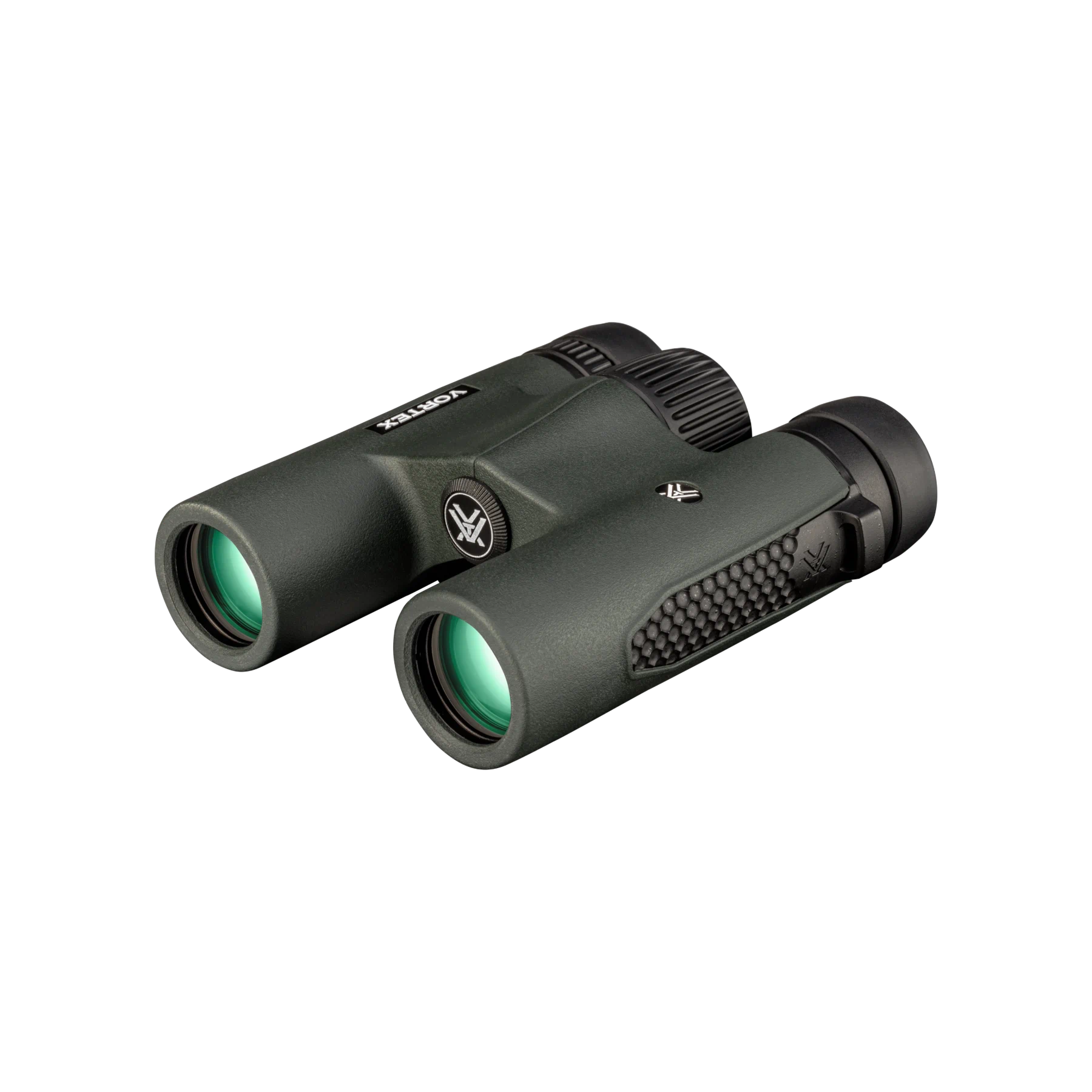A pair of Vortex binoculars, shown at an angle on a plain white background.