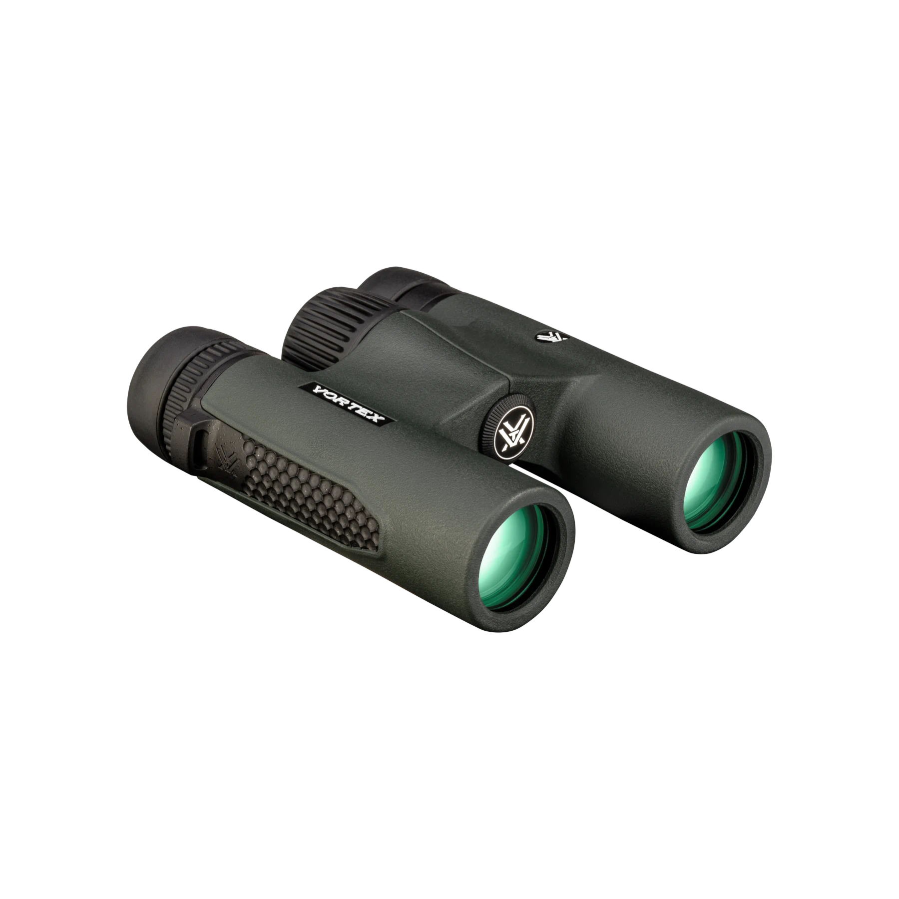 A pair of Vortex binoculars, shown at an angle on a plain white background.