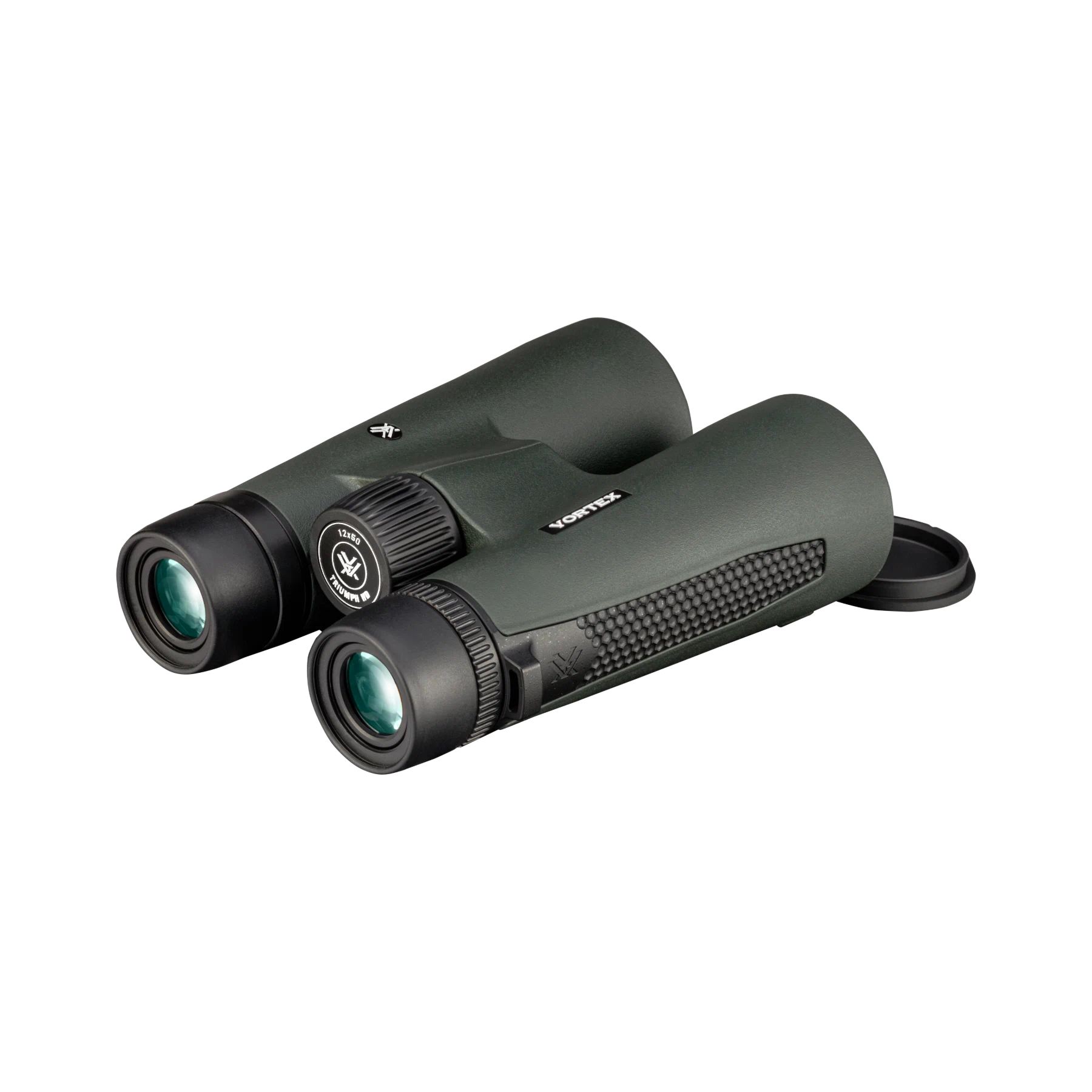 A pair of Vortex binoculars in matte dark green with black accents, shown on a clean white background.