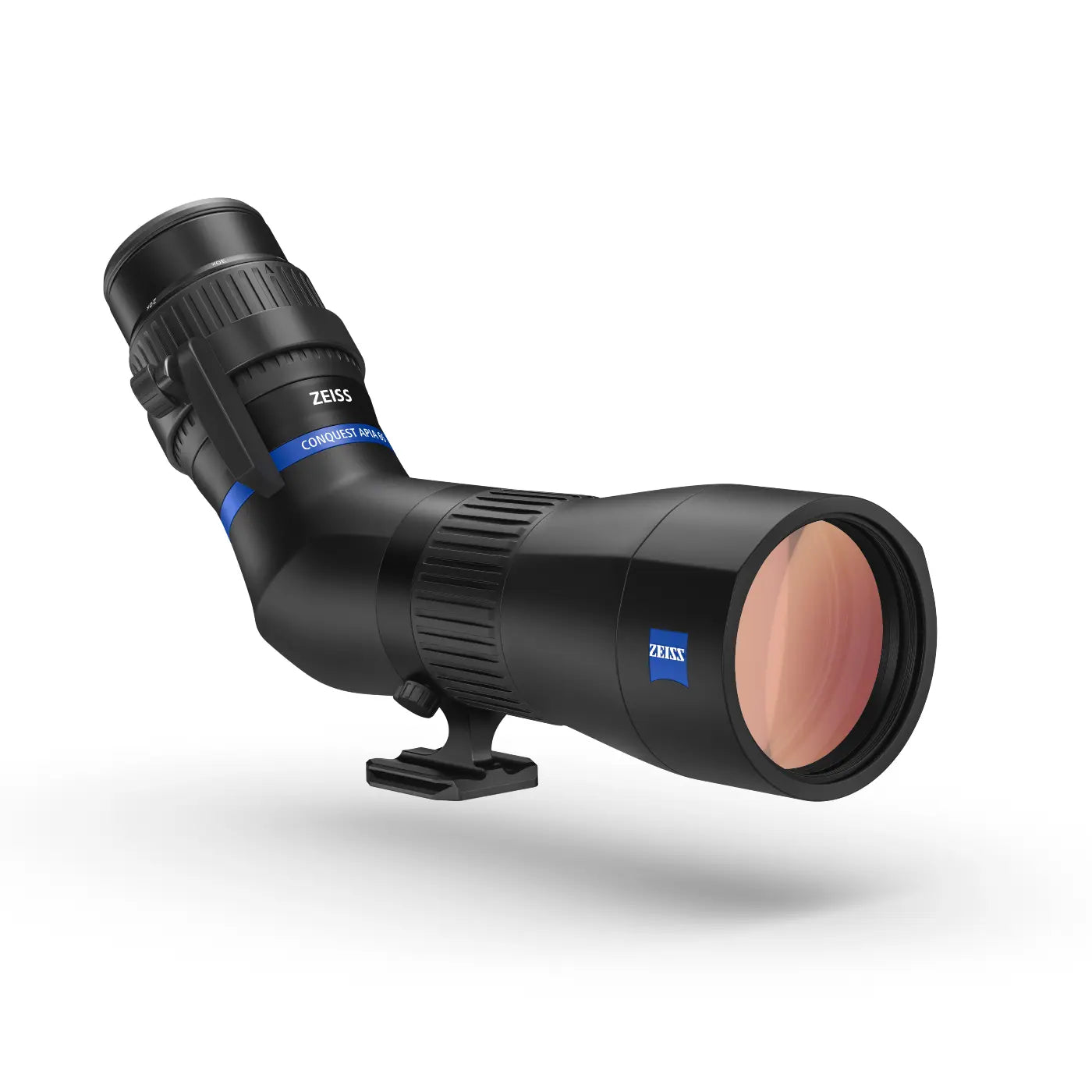 Black Zeiss telescope on a white background