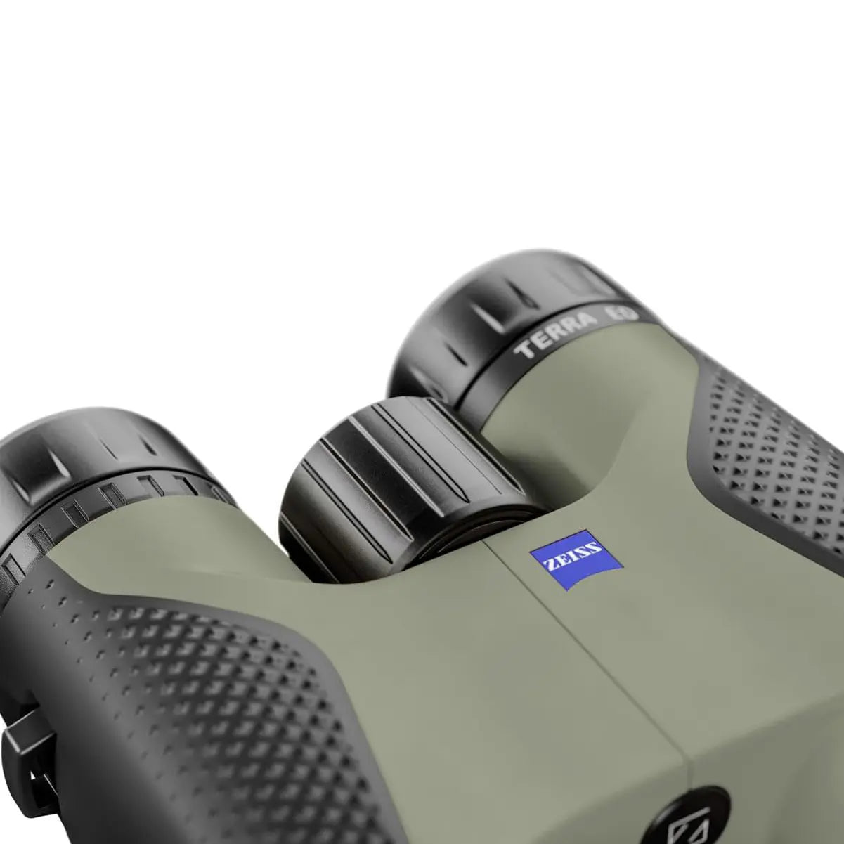 Green binoculars with a brand logo on a white background