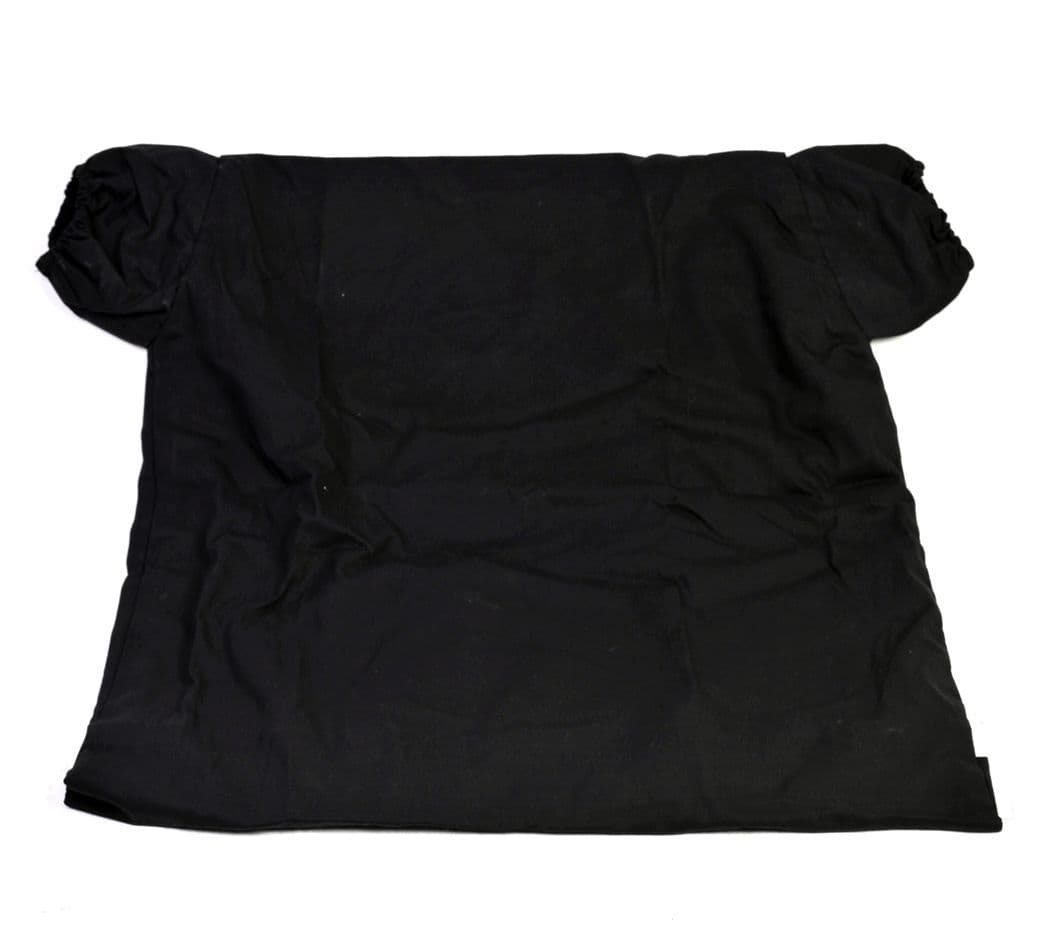 Black quilted jacket on a white background