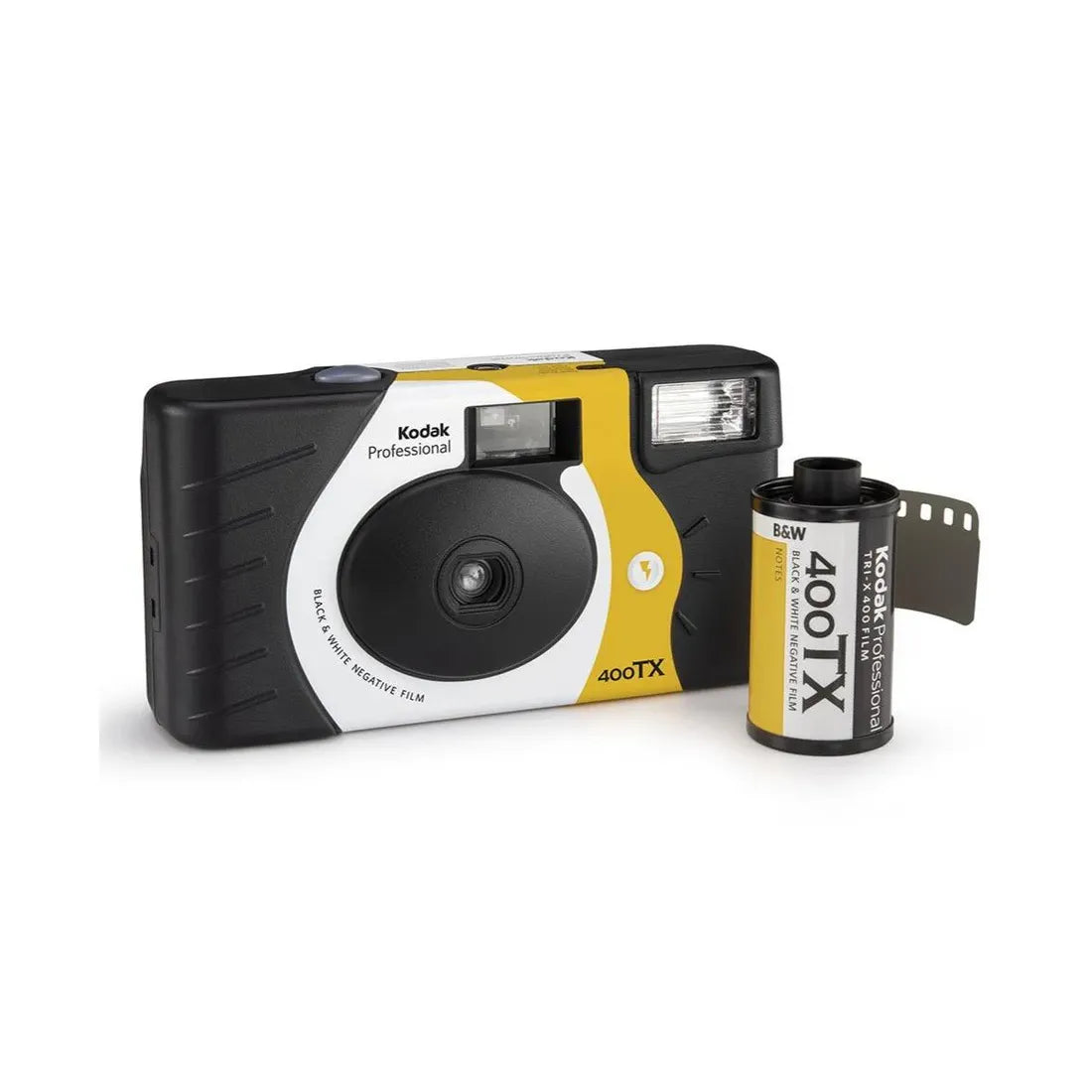 Kodak camera with 35mm film canister on a white background