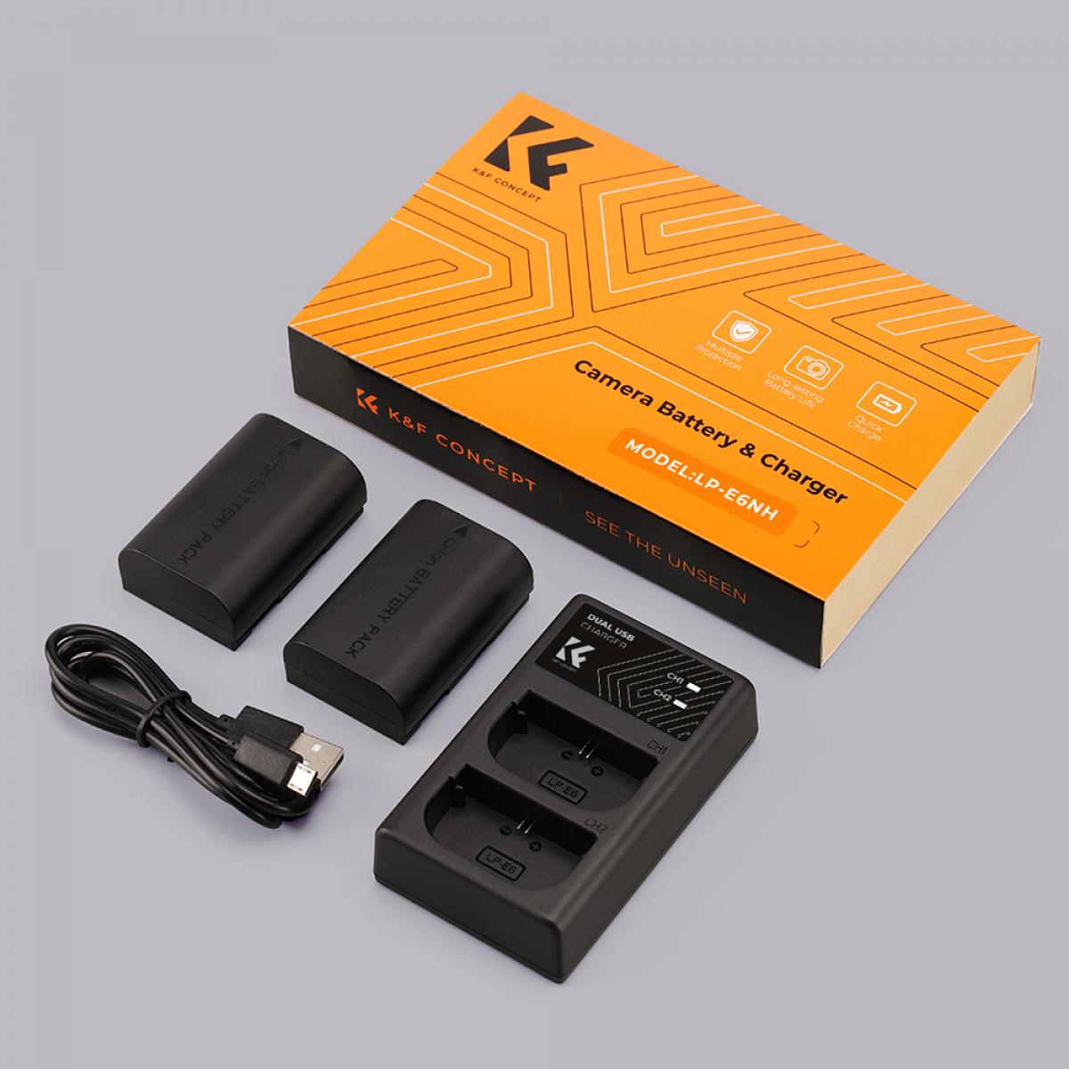 K&F Concept LP-E6NH canon battery 2-pack dual slot battery charger kit KF28.0021